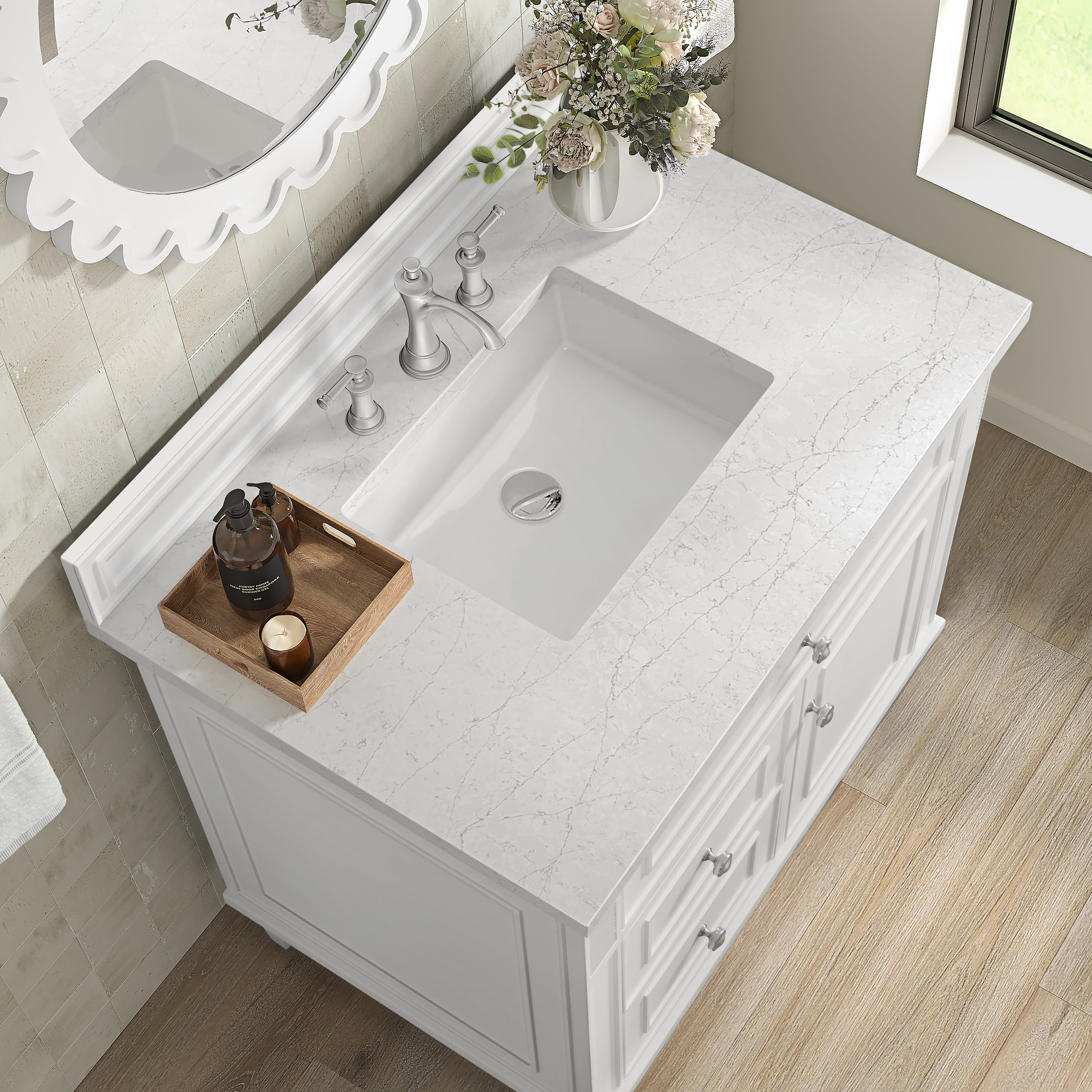 James Martin Lorelai 36" Single Vanity in Bright White with 3cm Countertop