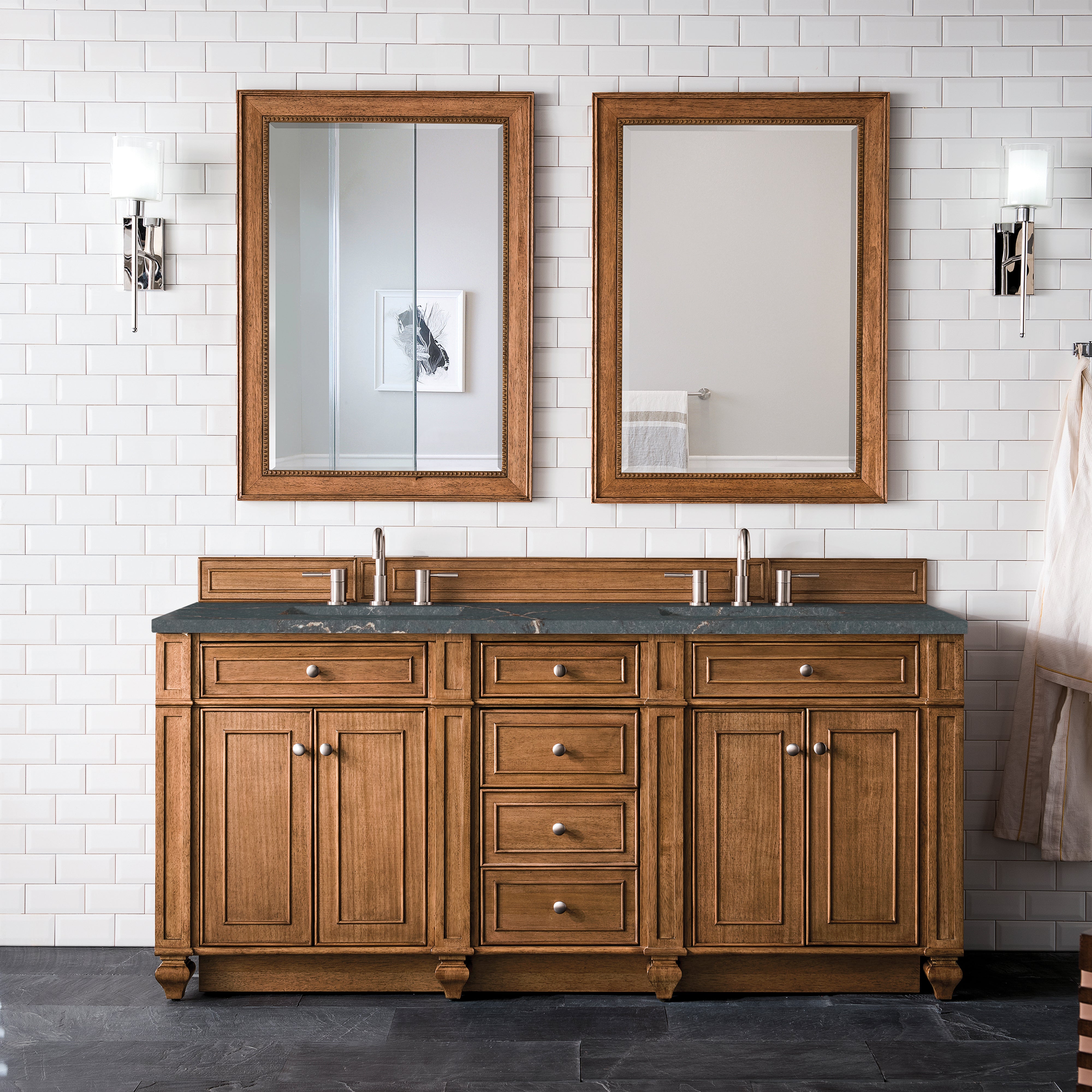 James Martin Bristol 72" Double Vanity in Saddle Brown with 3cm Countertop and FreePower Wireless Charger