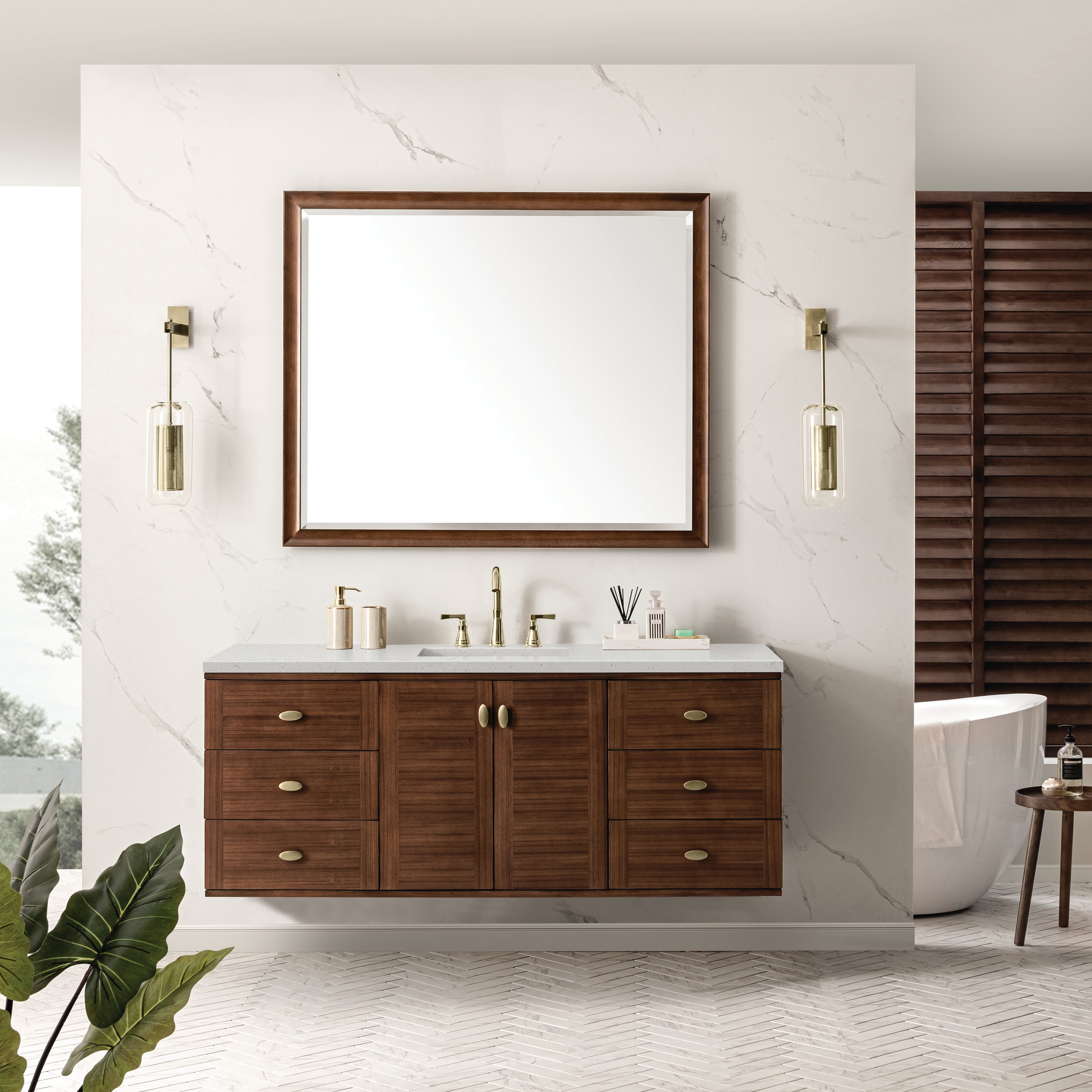 James Martin Amberly 60" Single Vanity in Mid-Century Walnut with 3cm Countertop