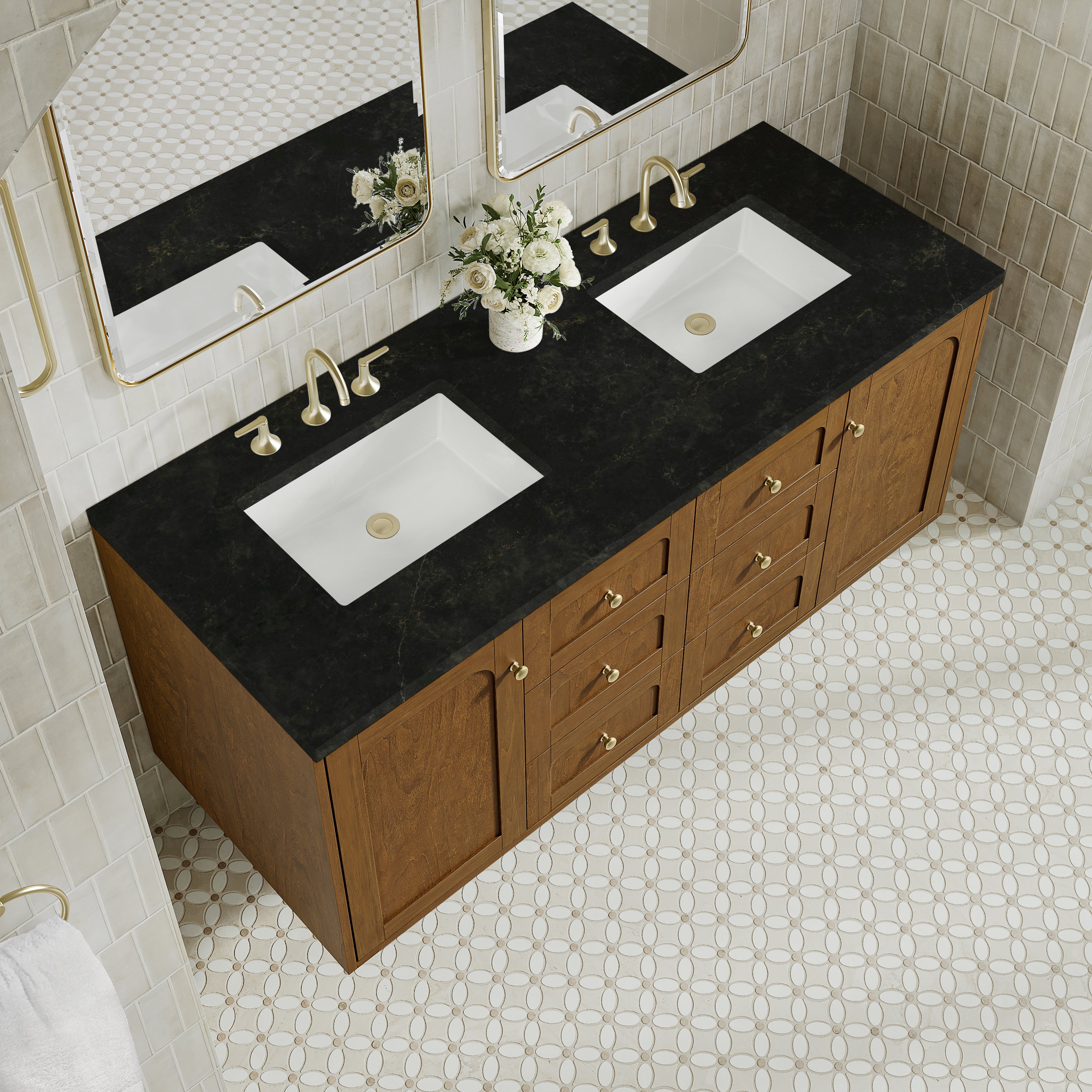 James Martin Laurent 60" Double Vanity in Honey Oak with 3cm Countertop