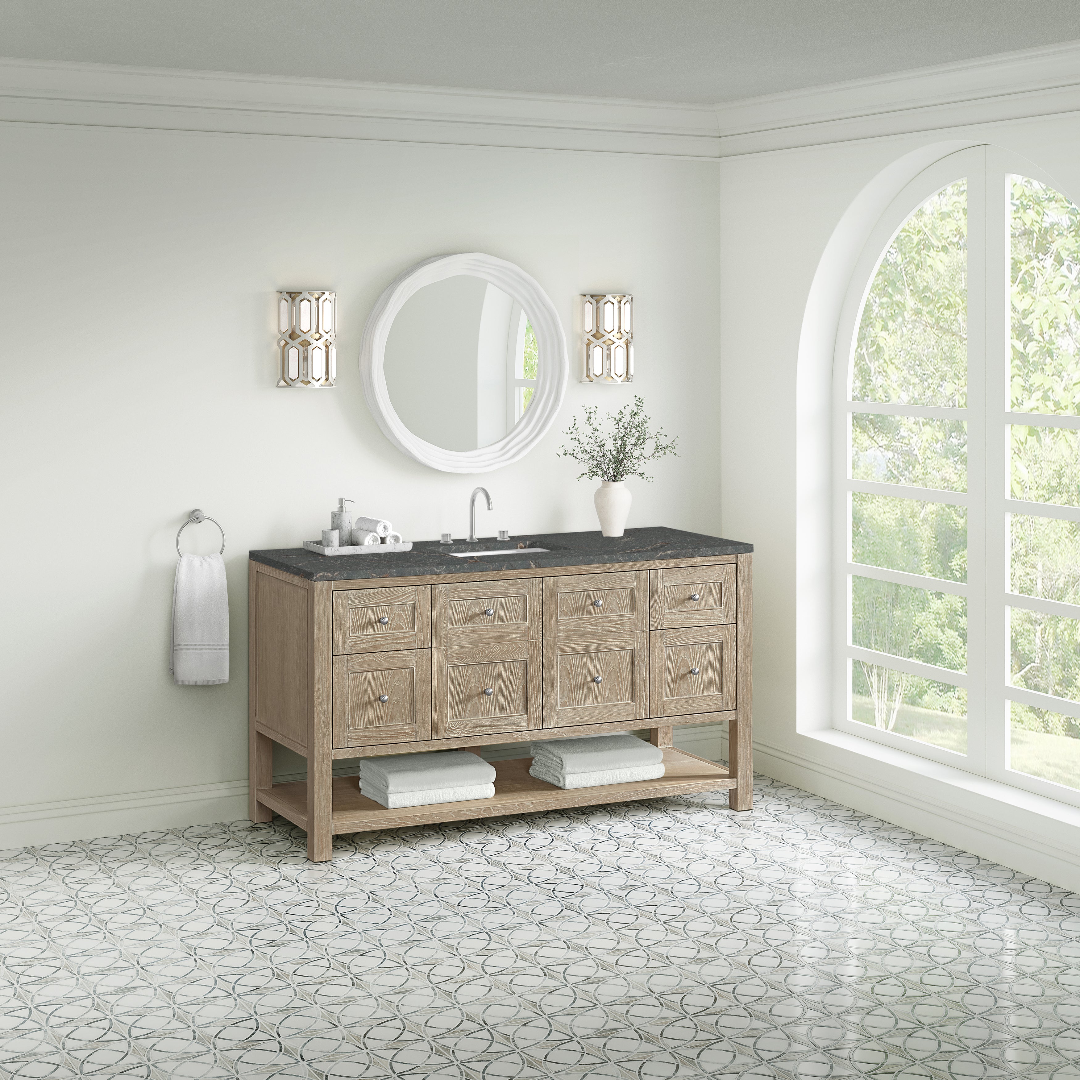 James Martin Breckenridge 60" Single Vanity in Whitewashed Oak with 3cm Countertop and FreePower Wireless Charger