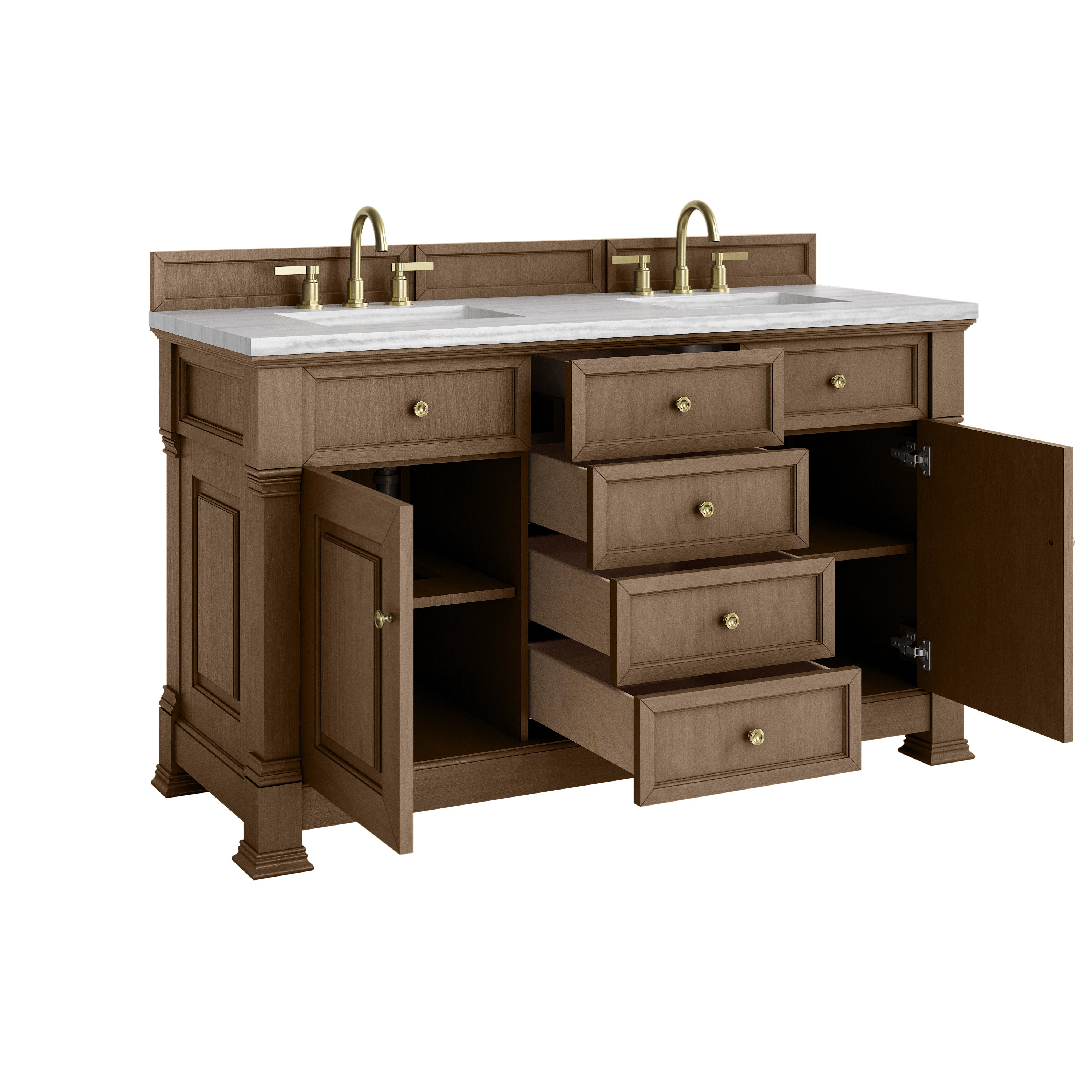 James Martin Brookfield 60" Double Vanity in Pecan with 3cm Countertop