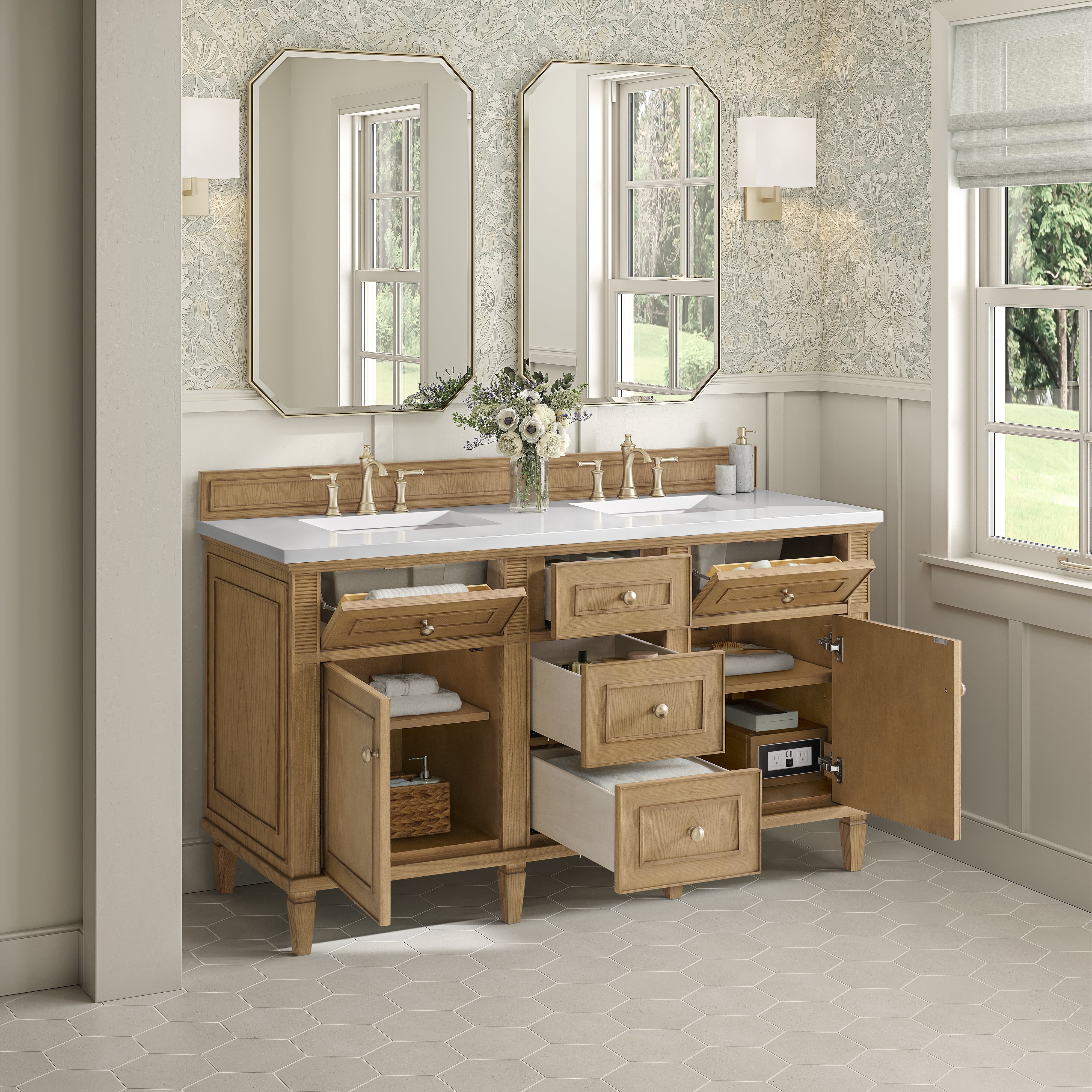 James Martin Lorelai 60" Double Vanity in Light Natural Oak with 3cm Countertop