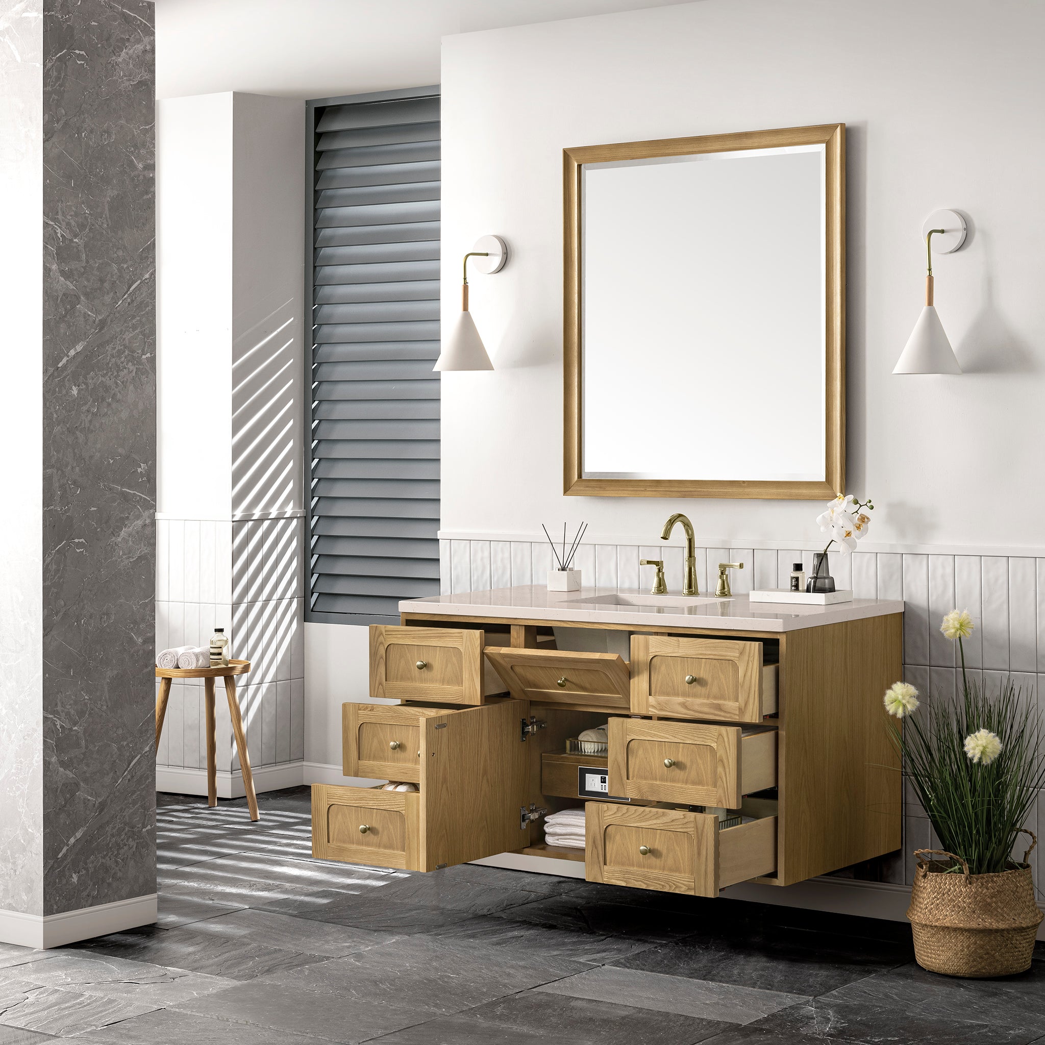James Martin Laurent 48" Single Vanity in Light Natural Oak with 3cm Countertop