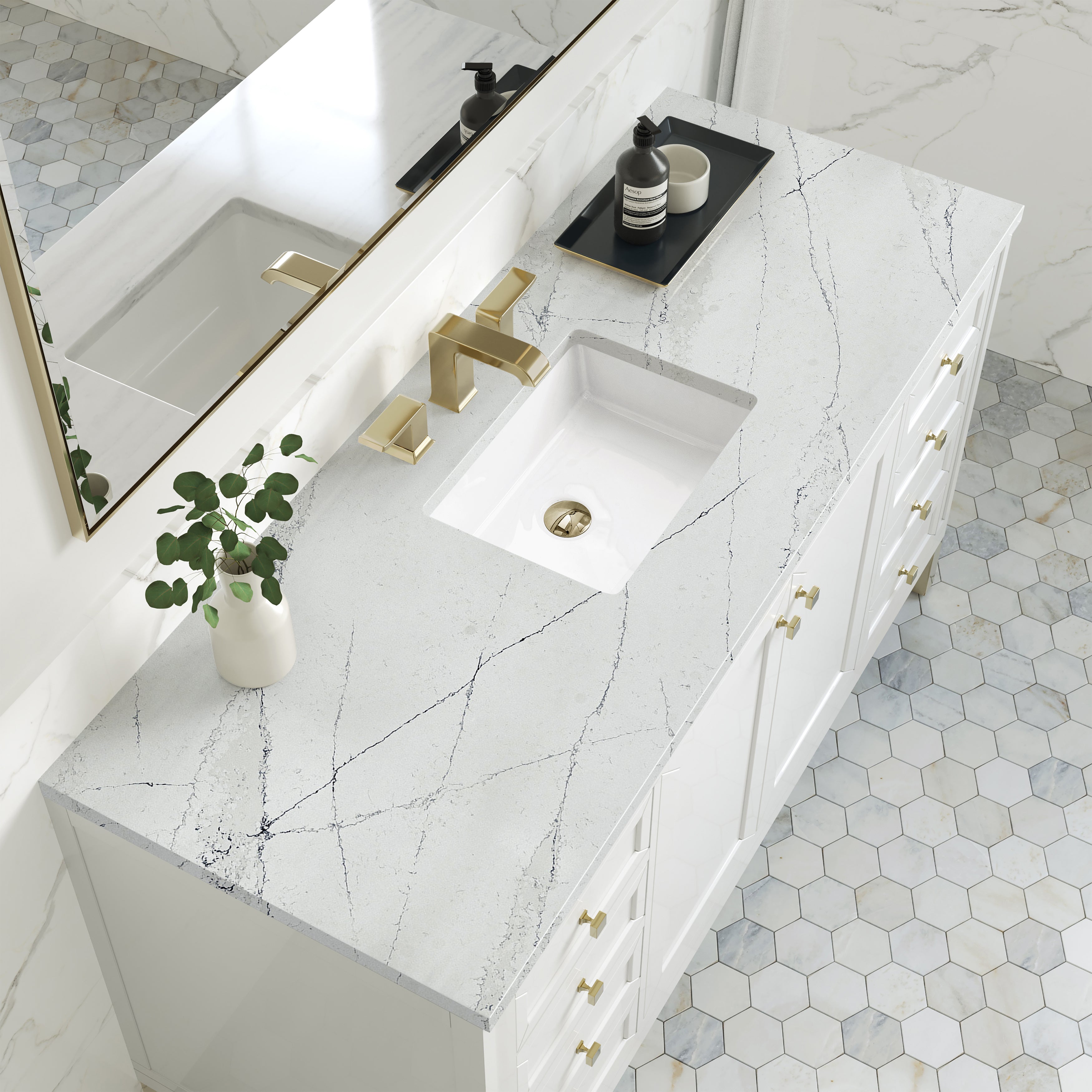 James Martin Chicago 60" Single Vanity in Glossy White with 3cm Countertop