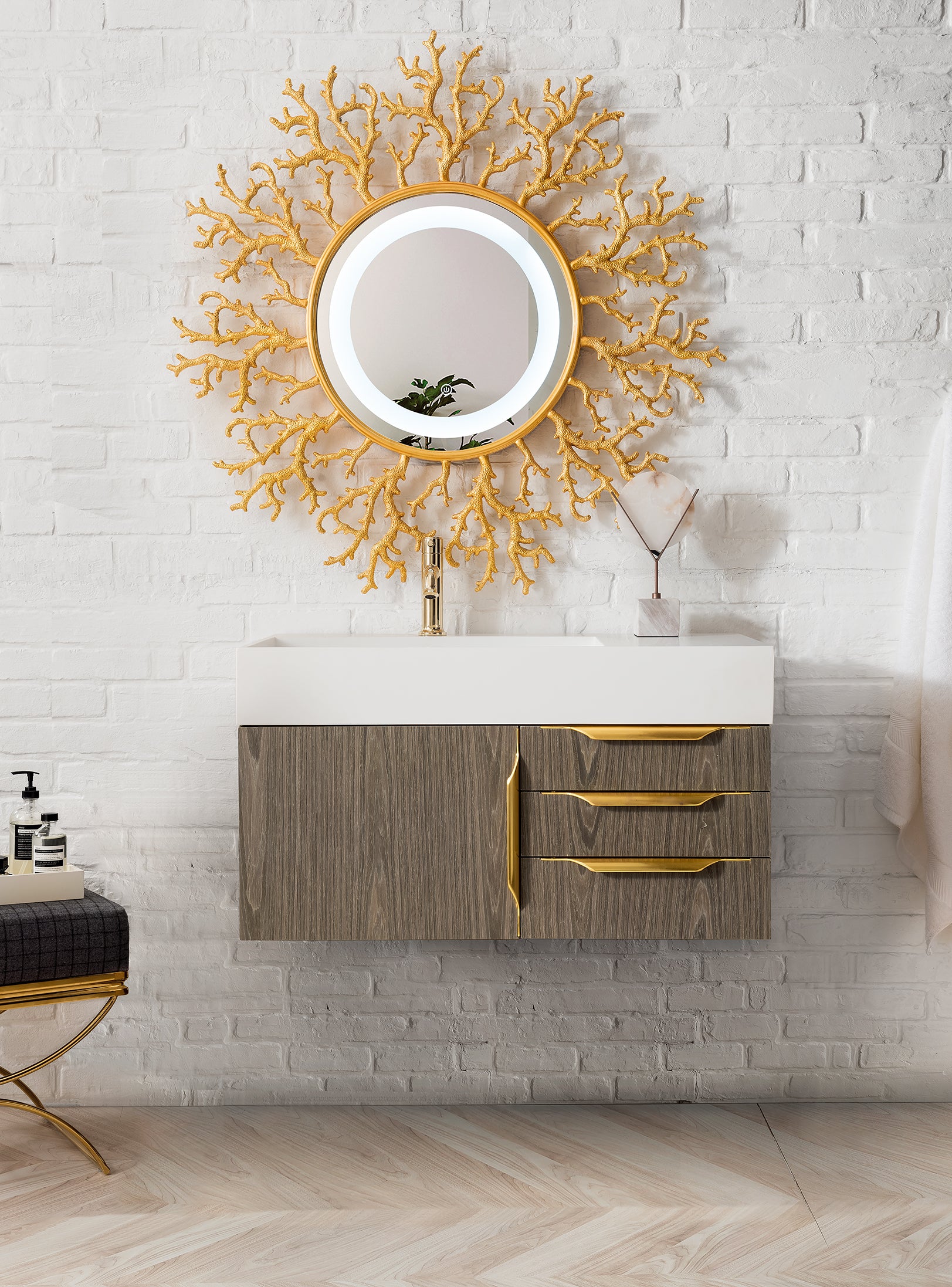 James Martin Columbia 36" Wall Mounted Single Vanity with Mineral Composite Stone Countertop
