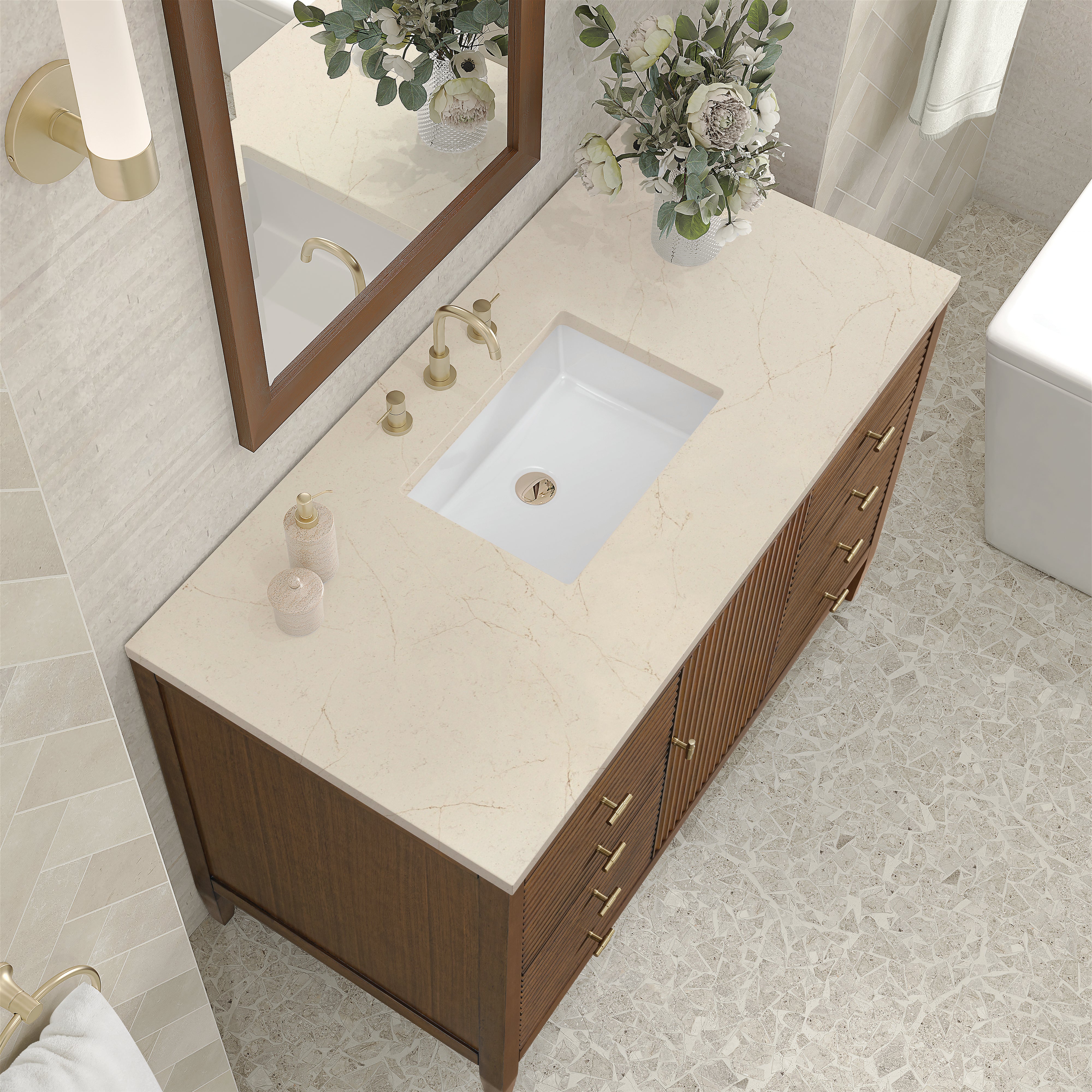 James Martin Myrrin 48" Single Vanity in Mid Century Walnut with 3cm Countertop