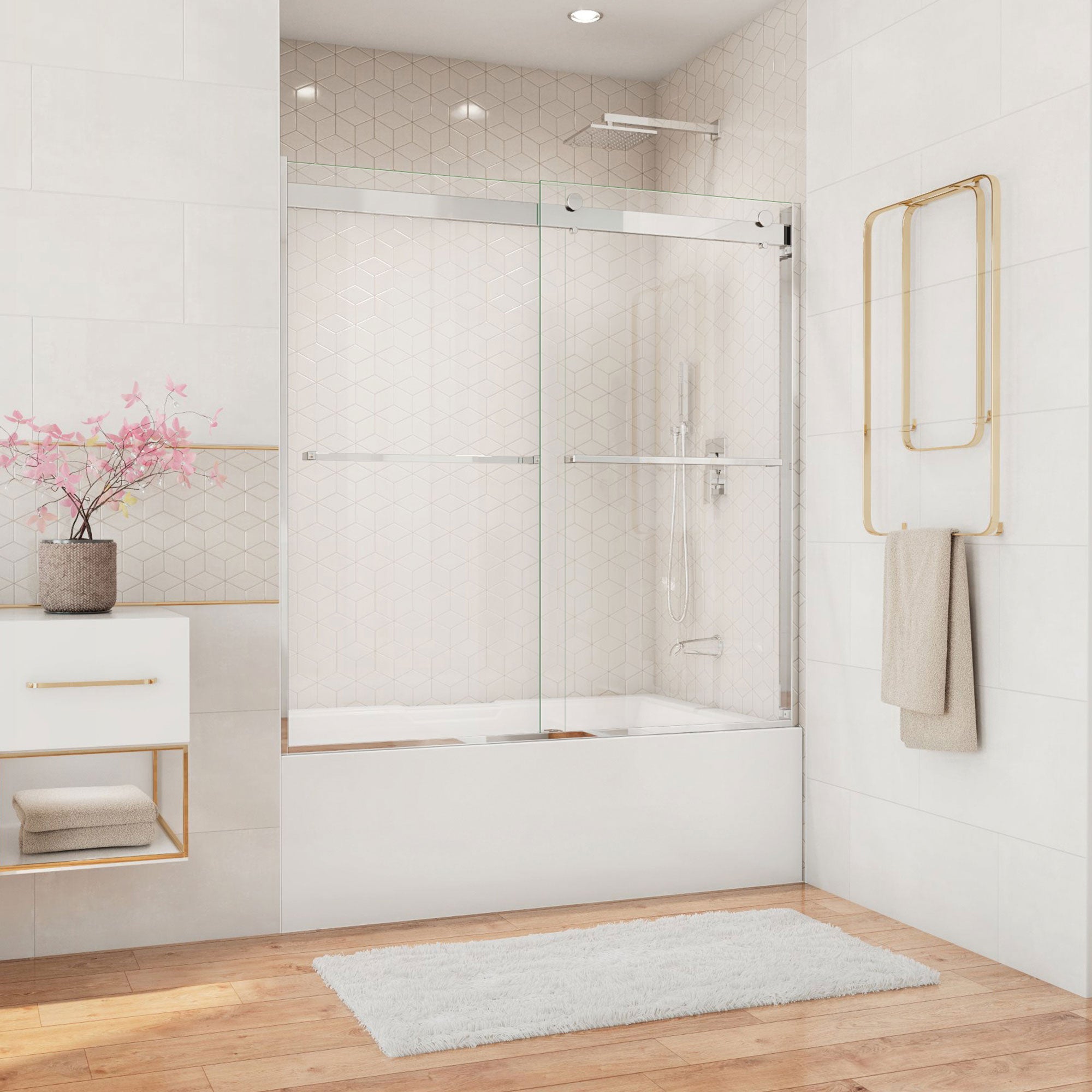 DreamLine Essence 56 - 60 inch W x 60 inch H Frameless Bypass Tub Door
