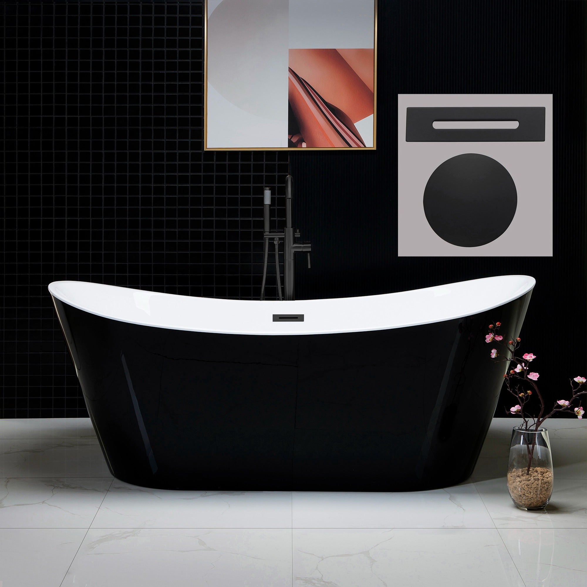 WOODBRIDGE 71" Acrylic Freestanding Bathtub Contemporary Soaking Tub with Drain & Overflow, B1817