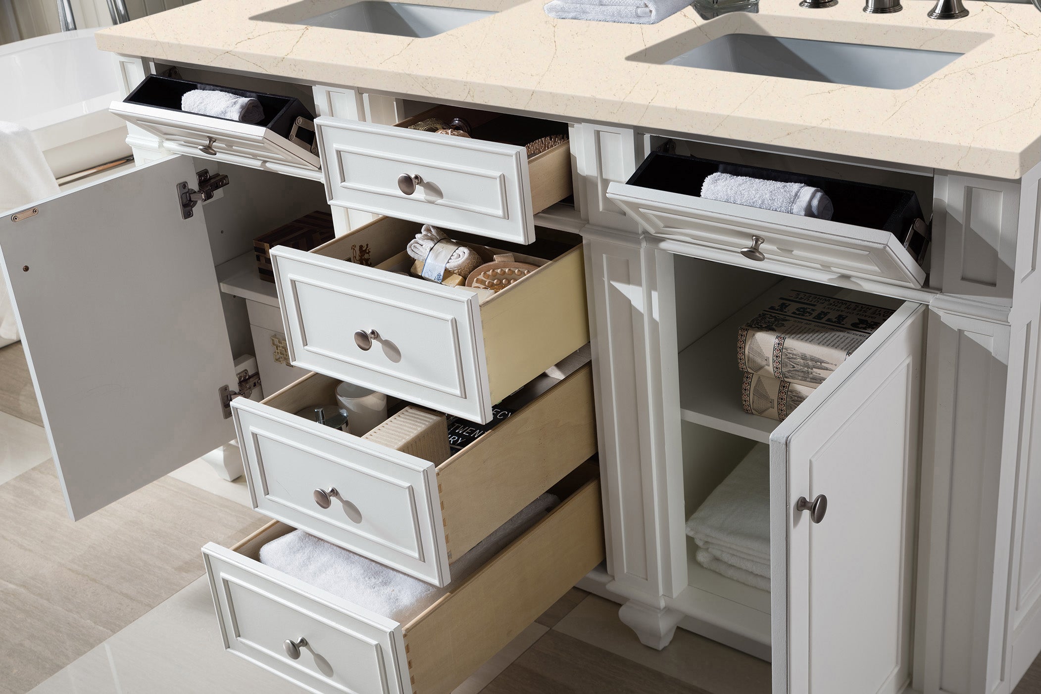 James Martin Bristol 60" Double Vanity in Bright White with 3cm Countertop