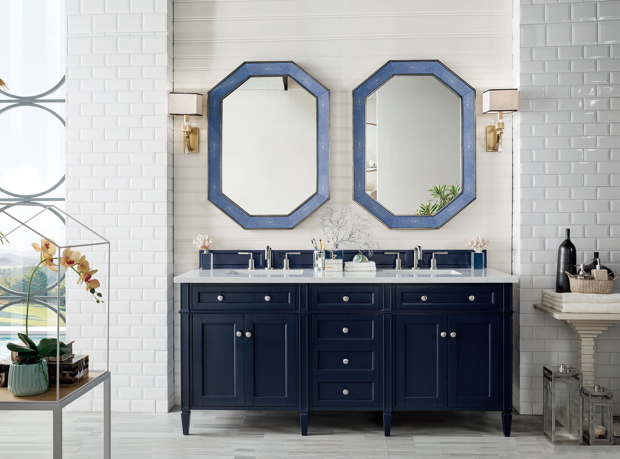 James Martin Brittany 72" Double Vanity in Victory Bleu with 3cm Countertop and FreePower Wireless Charger
