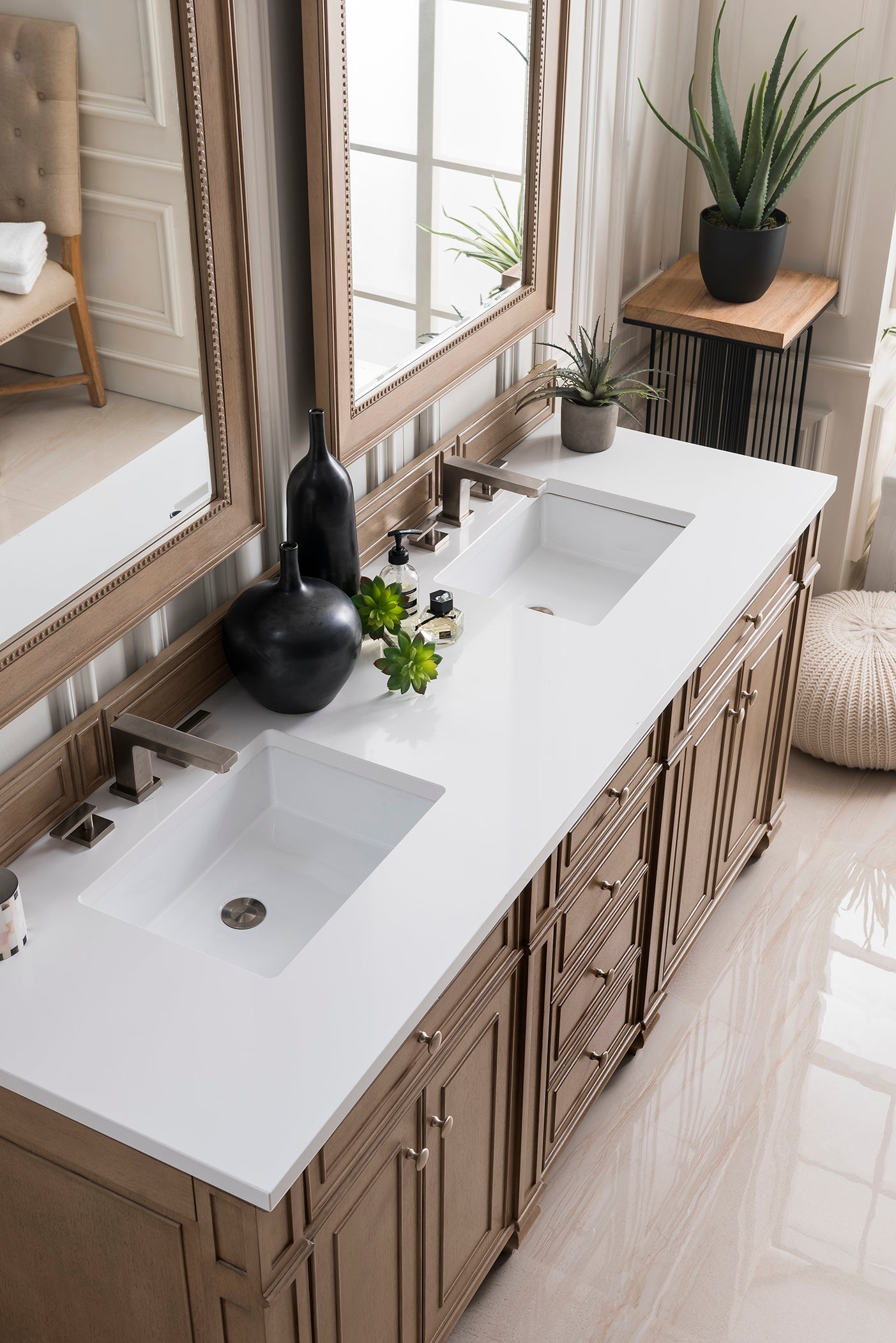 James Martin Bristol 72" Double Vanity in Whitewashed Walnut with 3cm Countertop