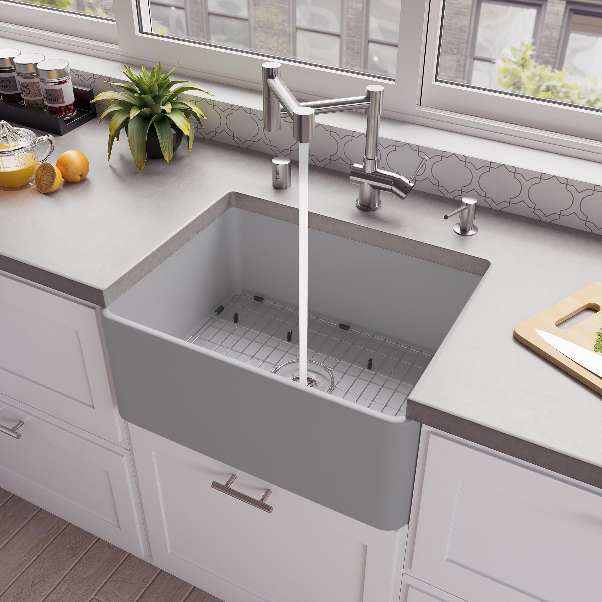 ALFI brand ABF2418 Smooth Apron 24" x 18" Single Bowl Fireclay Farm Sink