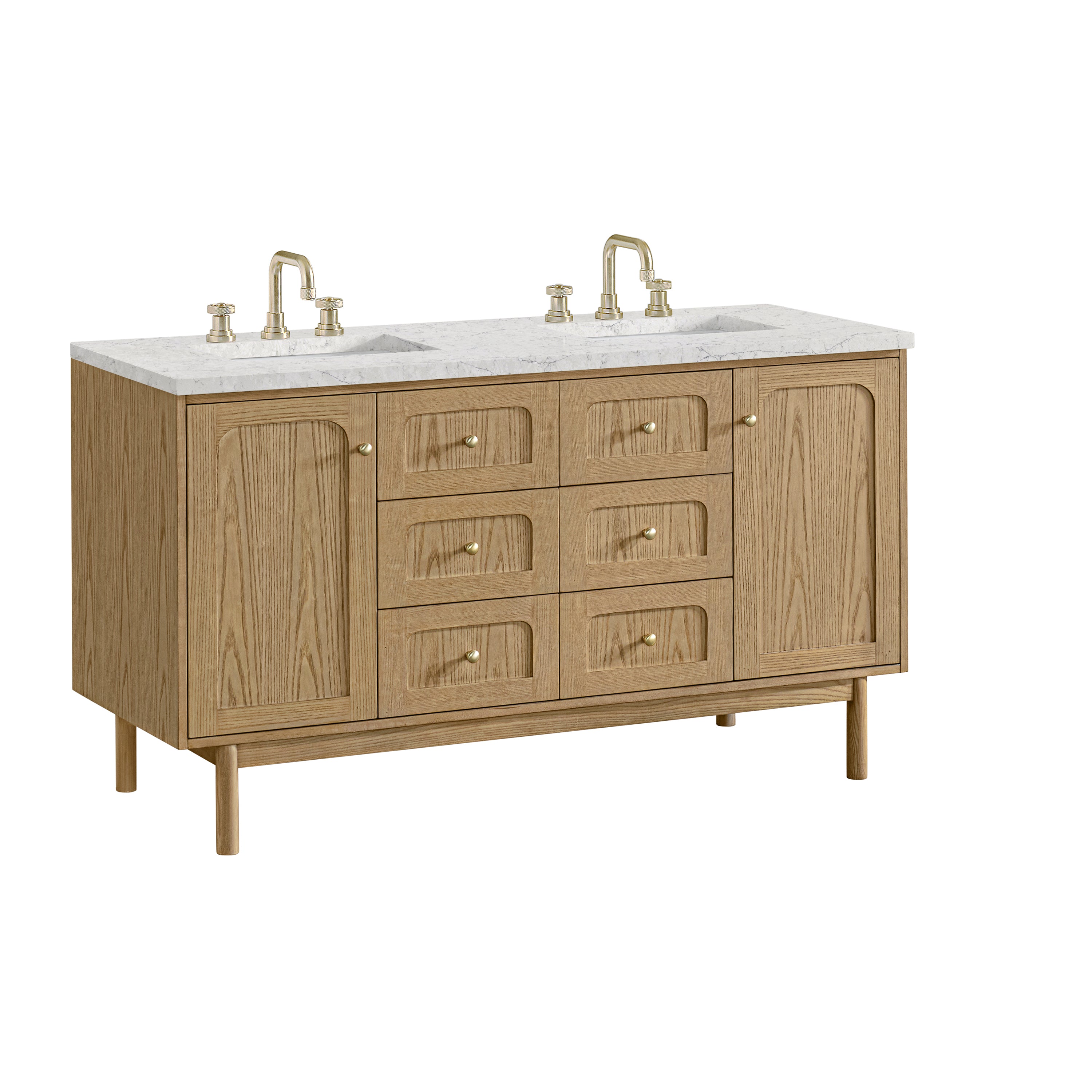 James Martin Laurent 60" Double Vanity in Light Natural Oak with 3cm Countertop and FreePower Wireless Charger