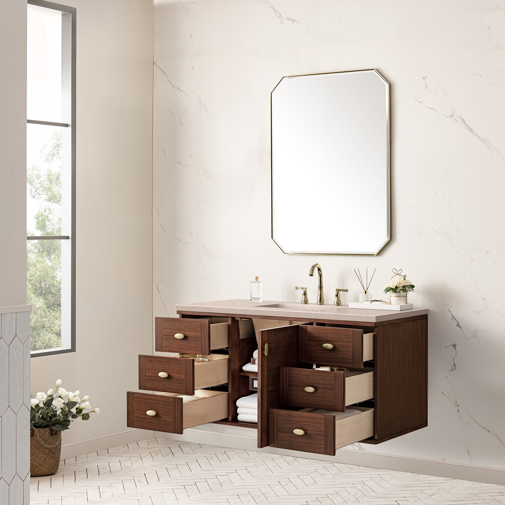 James Martin Amberly 48" Single Vanity in Mid-Century Walnut with 3cm Countertop
