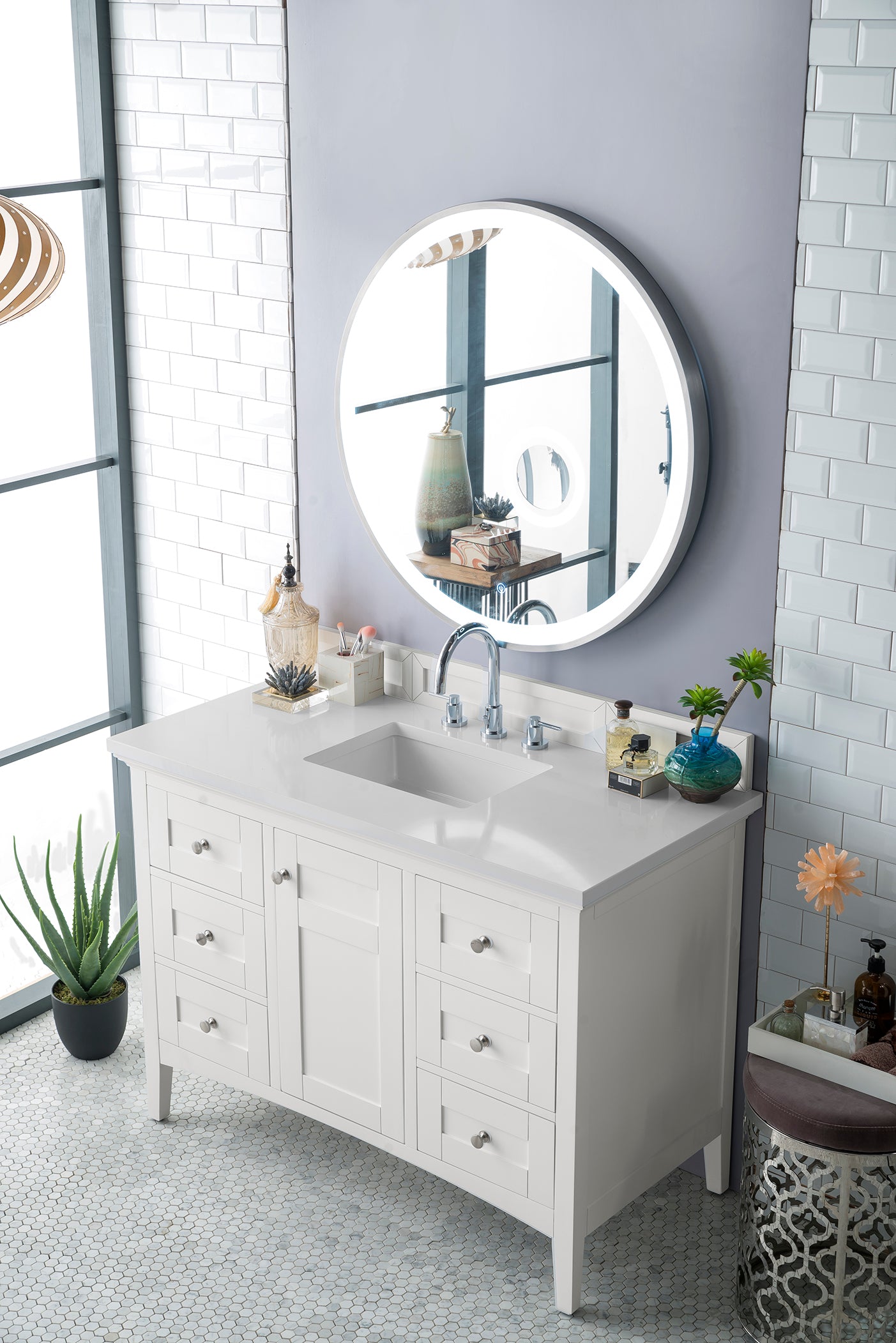 James Martin Palisades 48" Single Vanity in Bright White with 3cm Countertop