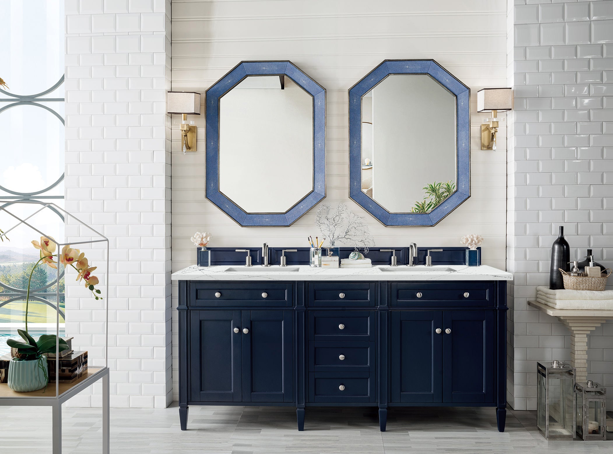 James Martin Brittany 72" Double Vanity in Victory Bleu with 3cm Countertop and FreePower Wireless Charger