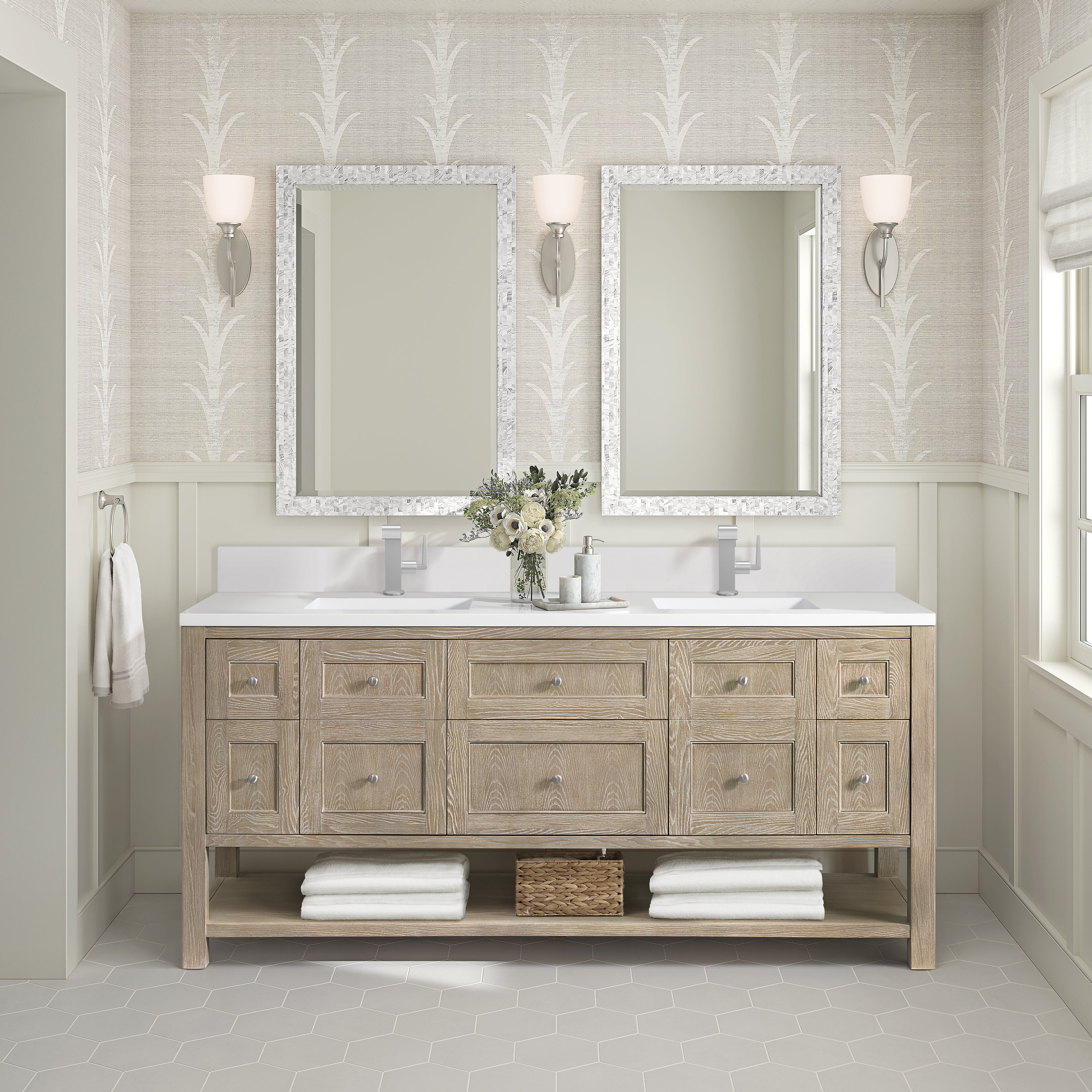 James Martin Breckenridge 72" Double Vanity in Whitewashed Oak with 3cm Countertop