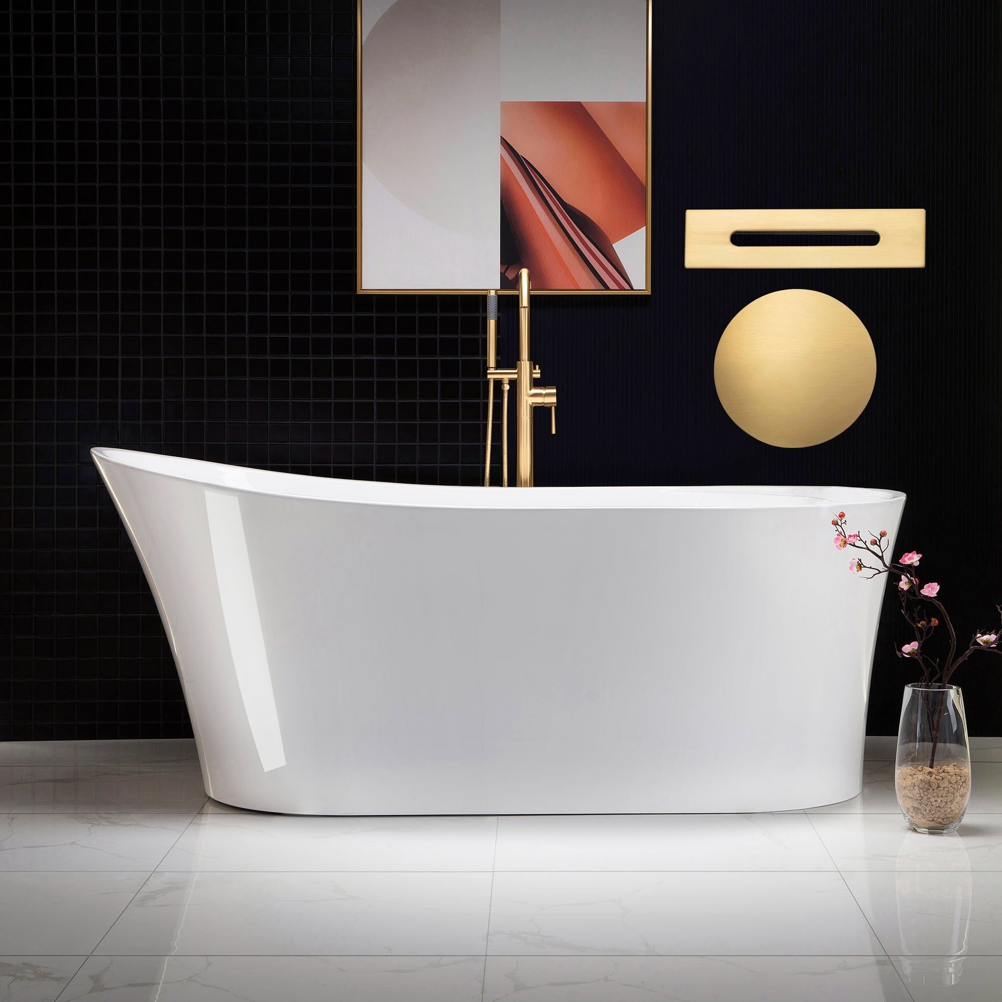 WOODBRIDGE 67" Acrylic Freestanding Bathtub Contemporary Soaking Tub with with Drain & Overflow, B0084
