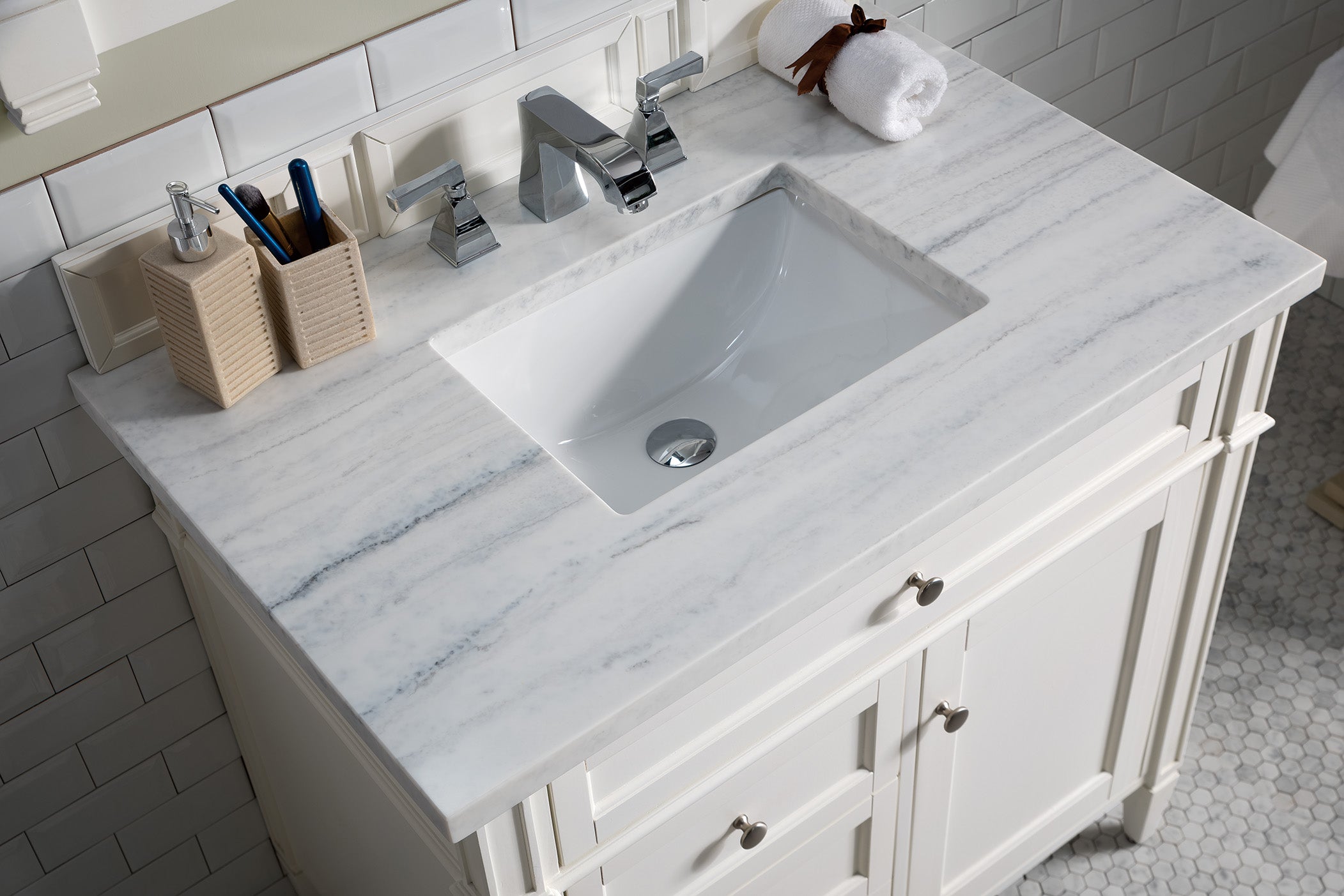 James Martin Brittany 36" Single Vanity in Bright White with 3cm Countertop