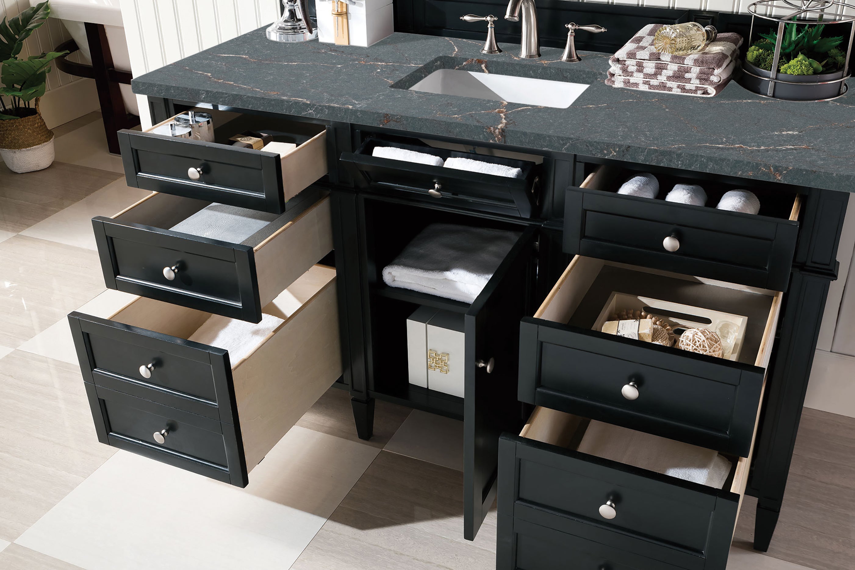 James Martin Brittany 60" Single Vanity in Black Onyx with 3cm Countertop