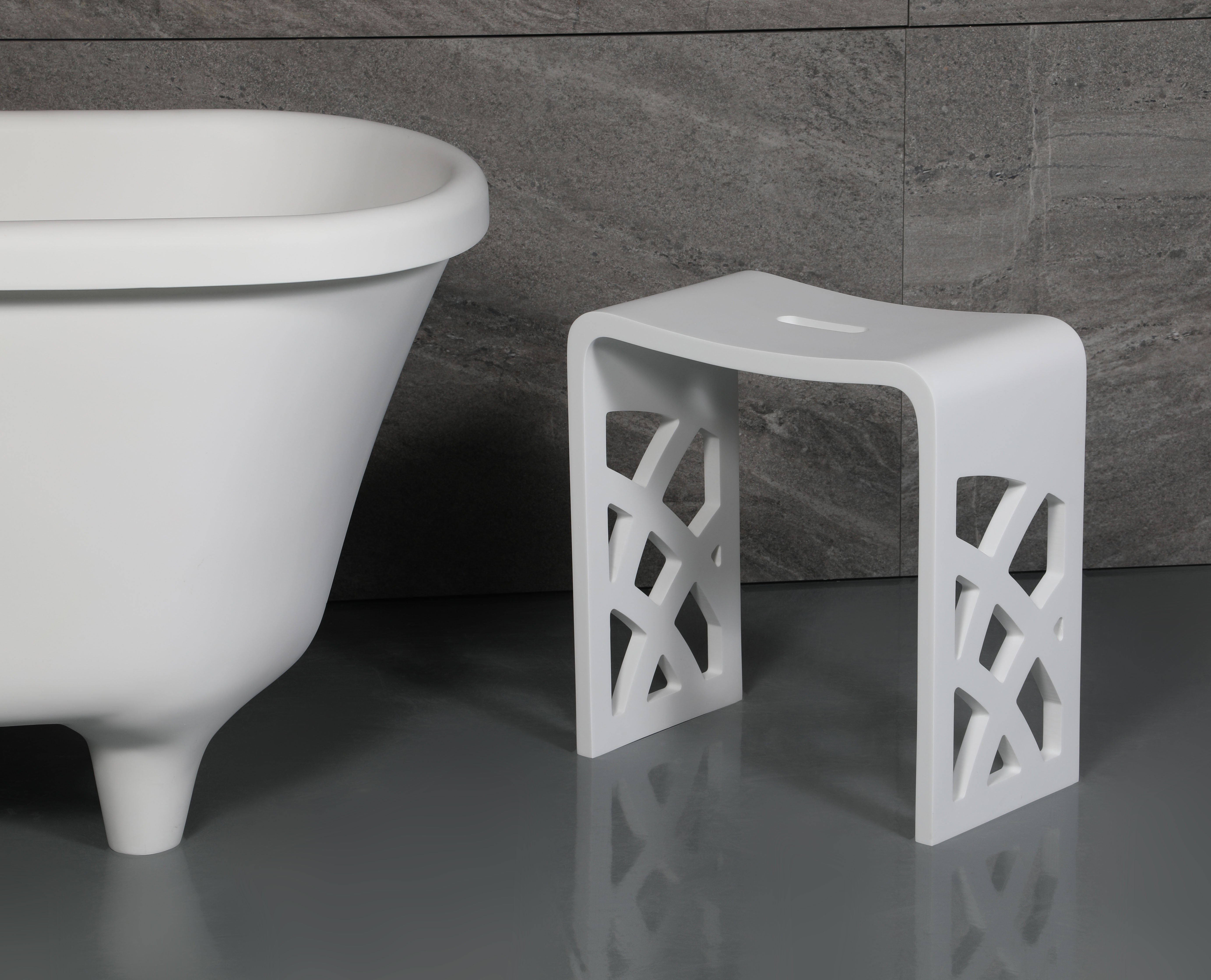 ALFI brand  ABST88 Designer White Matte Solid Surface Resin Bathroom / Shower Stool