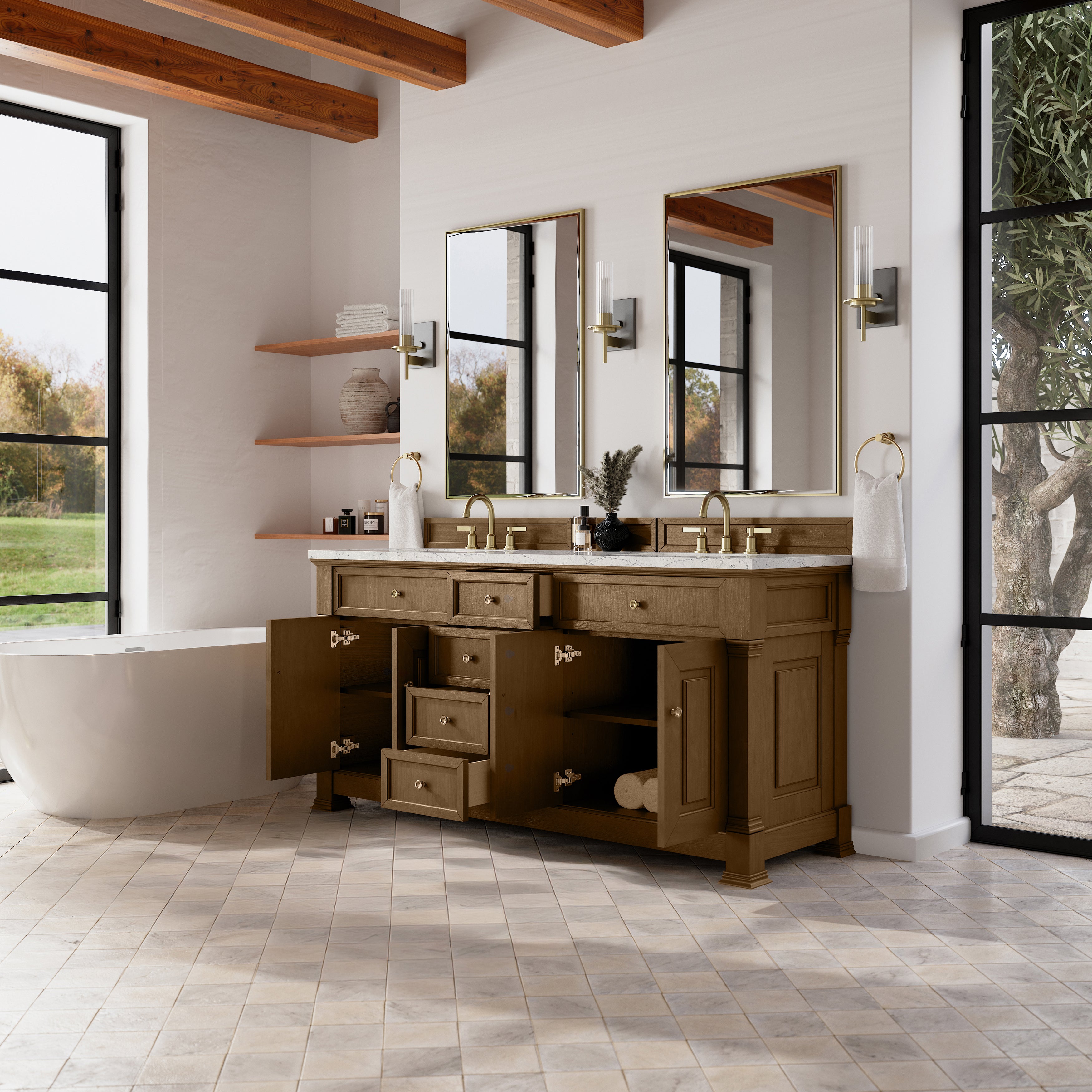 James Martin Brookfield 72" Double Vanity in Honey Oak with 3cm Countertop