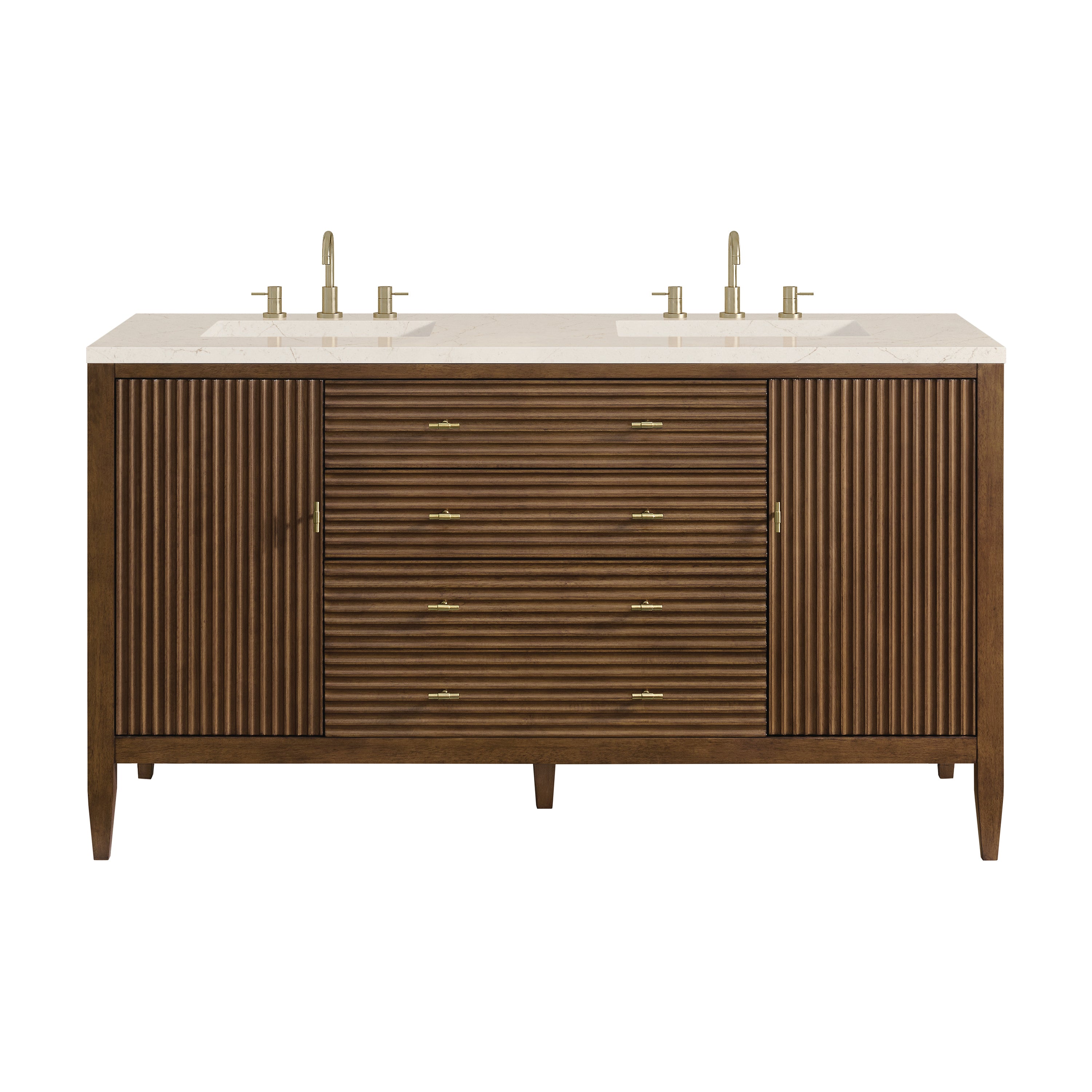 James Martin Myrrin 60" Double Vanity in Mid Century Walnut with 3cm Countertop