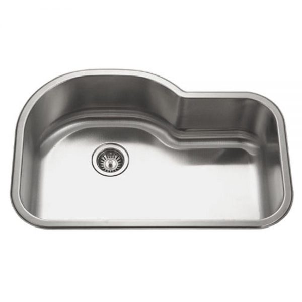 Houzer Medallion Designer 32" Stainless Steel Undermount Offset Single Bowl Kitchen Sink with Strainer