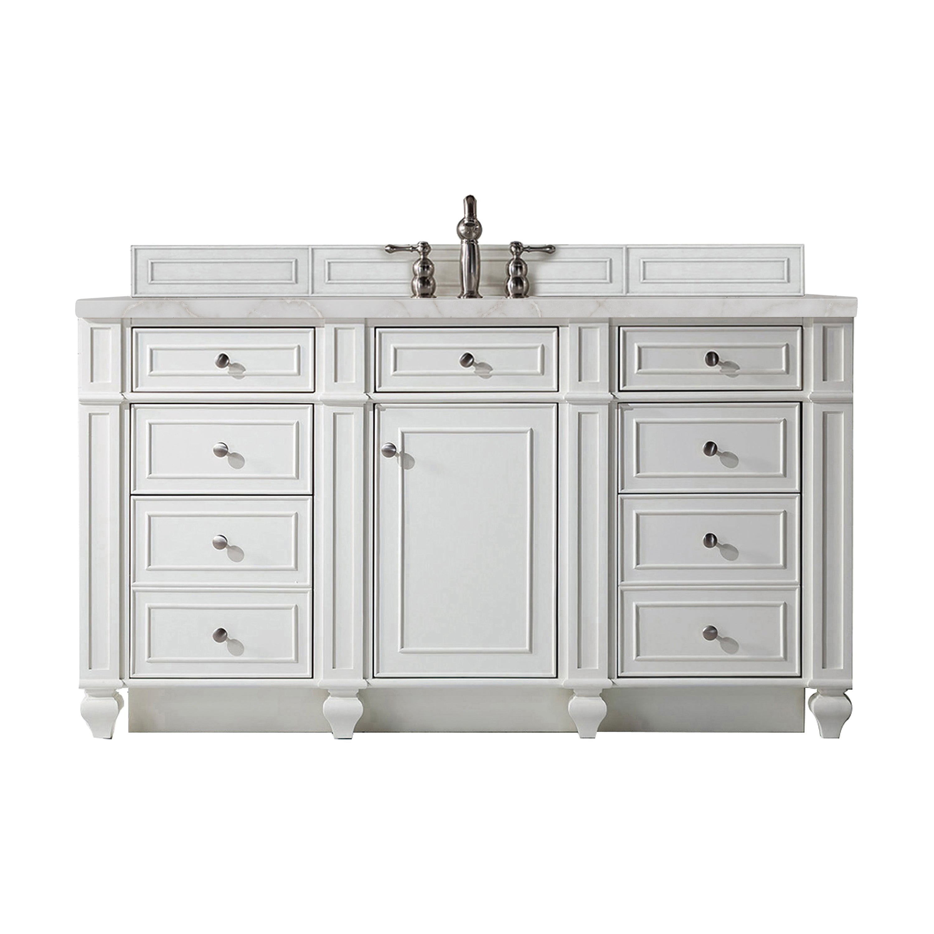 James Martin Bristol 60" Single Vanity in Bright White with 3cm Countertop and FreePower Wireless Charger