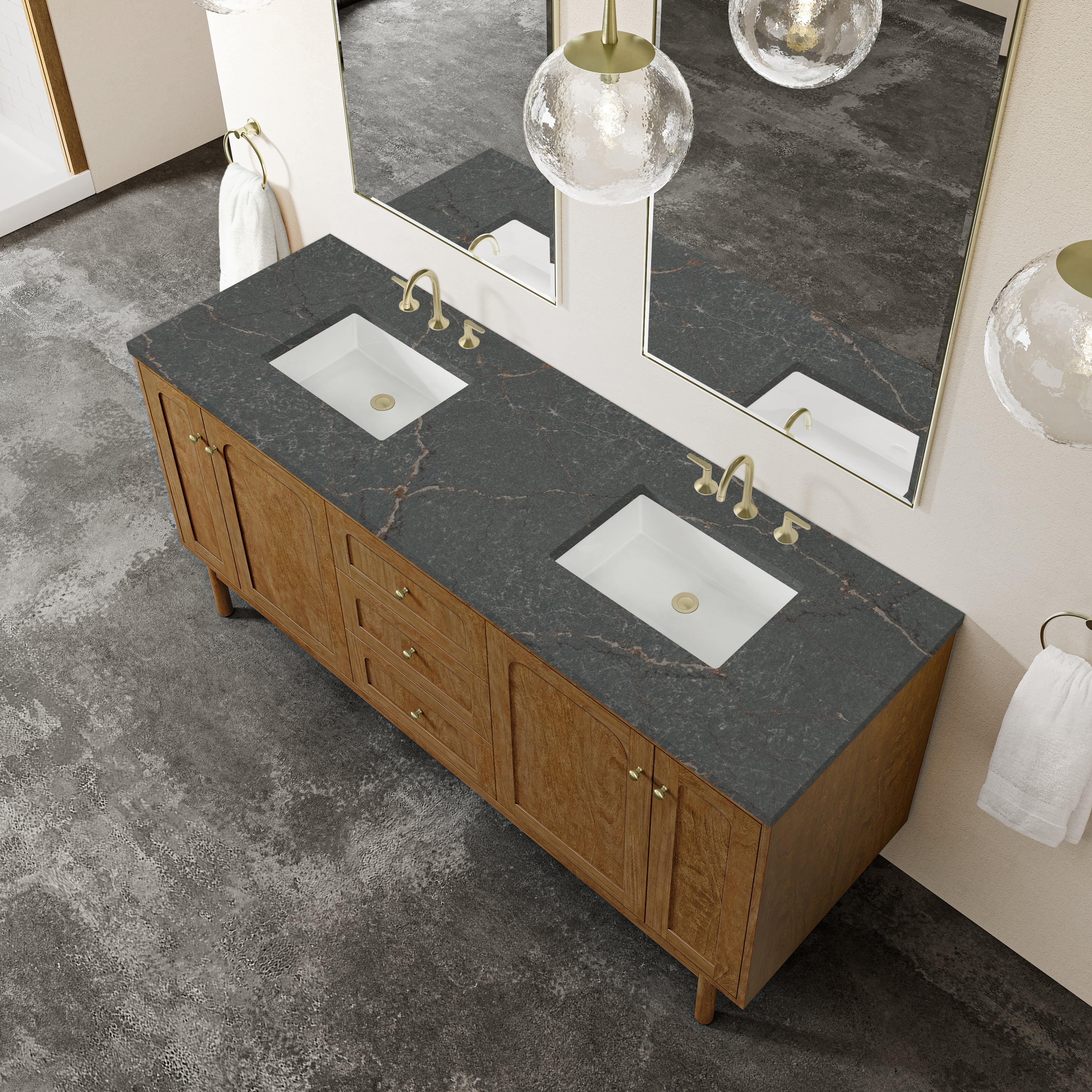 James Martin Laurent 72" Double Vanity in Honey Oak with 3cm Countertop