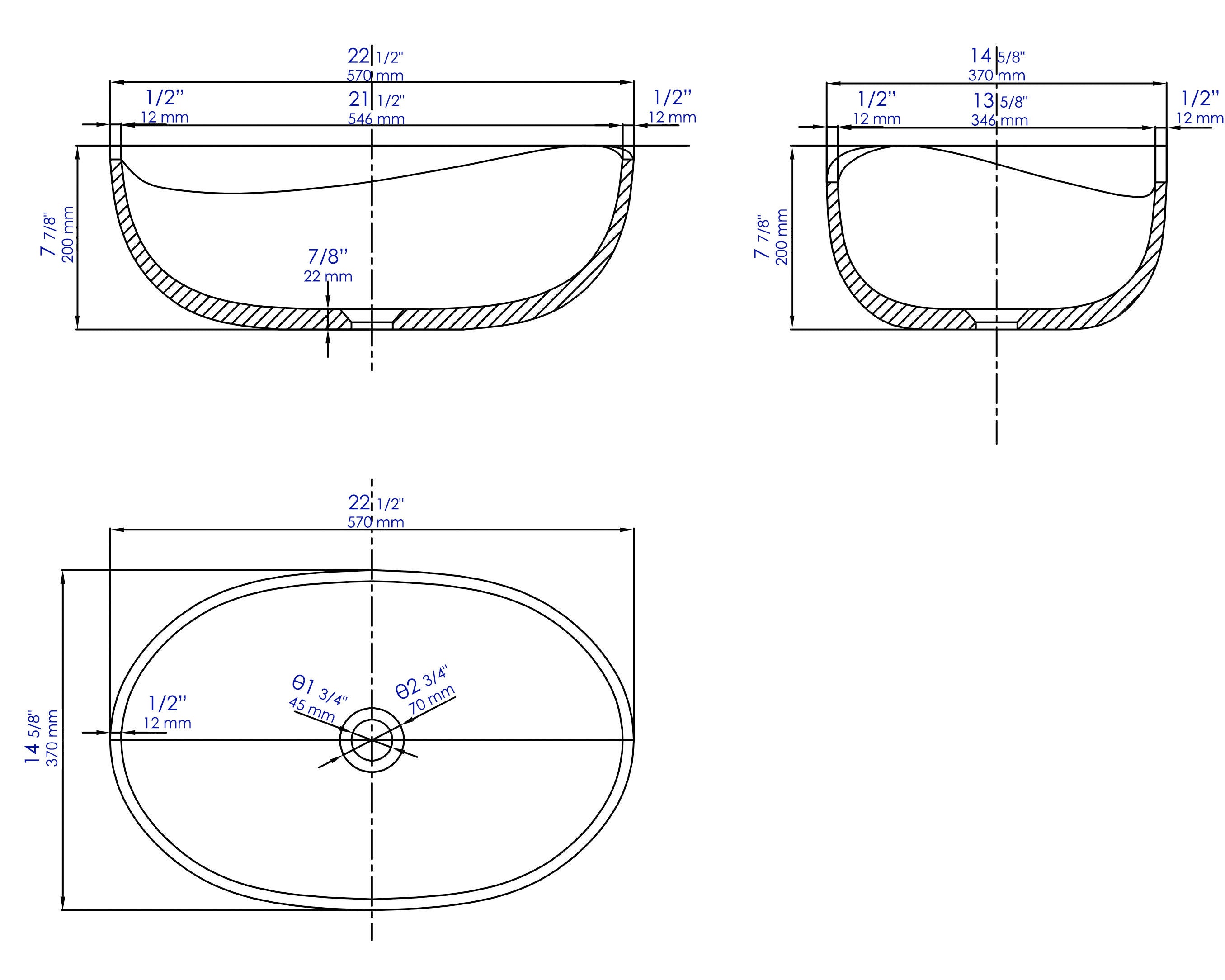 ALFI brand  ABCO23O 23" Solid Concrete Wavy Oval Above Mount Vessel Sink