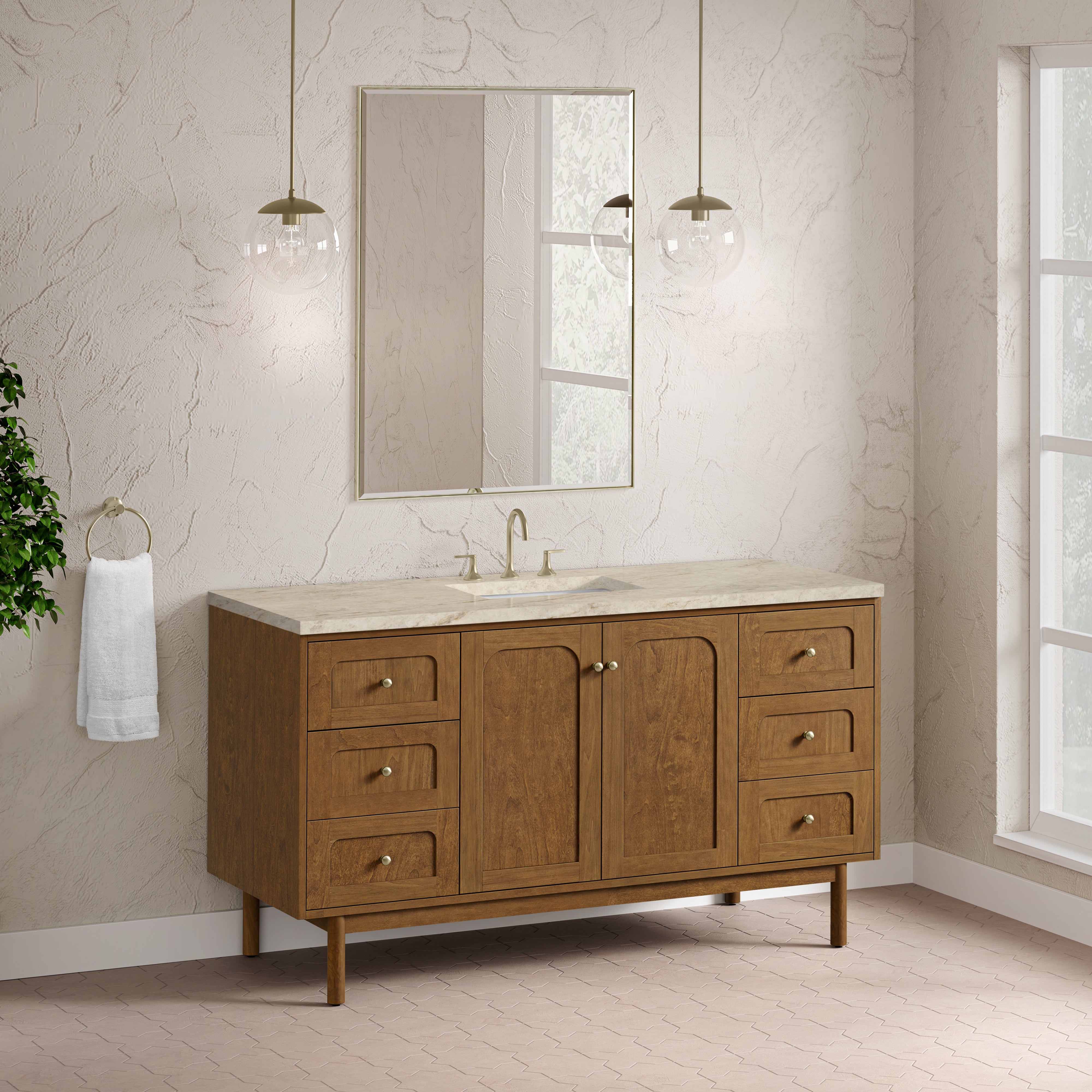 James Martin Laurent 60" Single Vanity in Honey Oak with 3cm Countertop and FreePower Wireless Charger