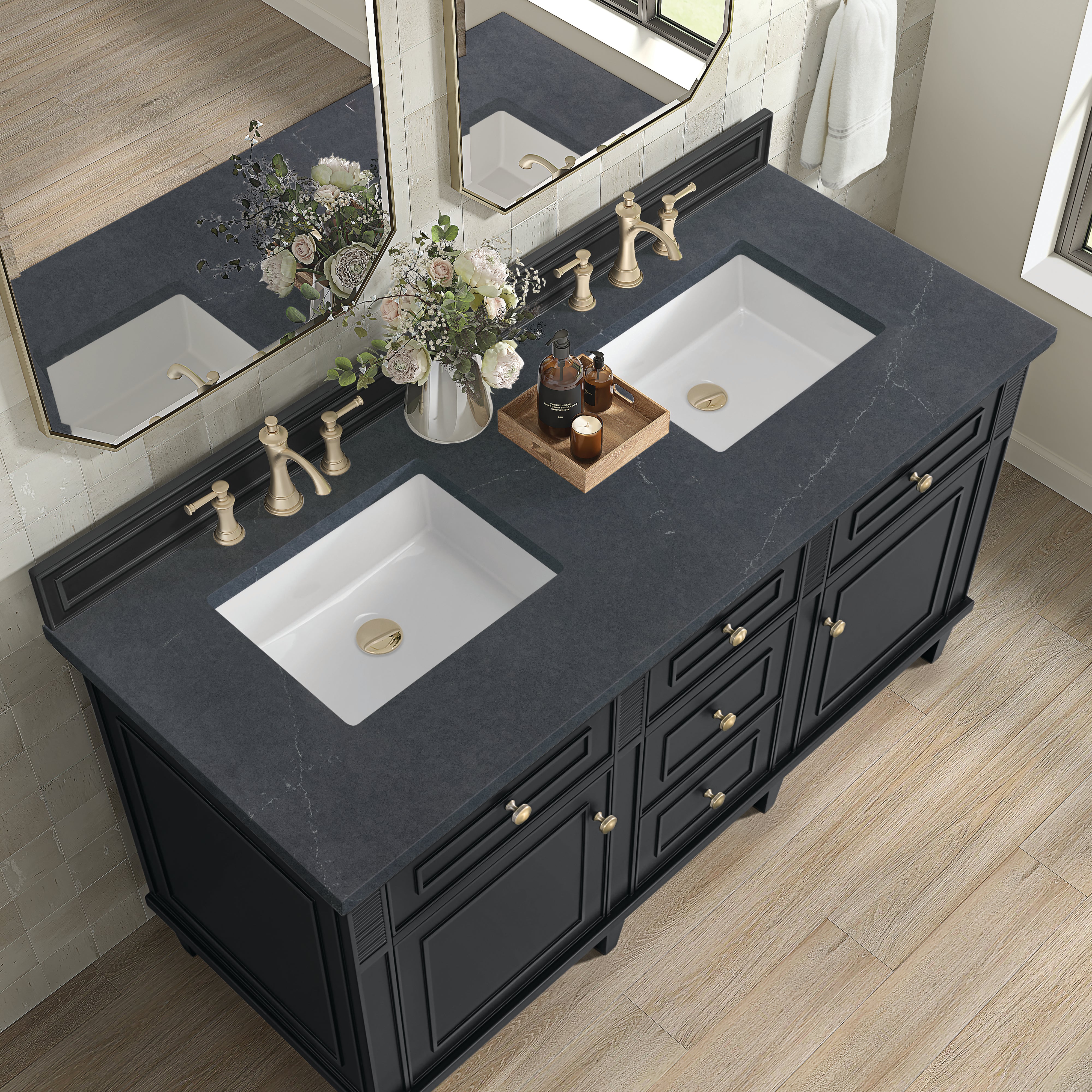 James Martin Lorelai 60" Double Vanity in Black Onyx with 3cm Countertop