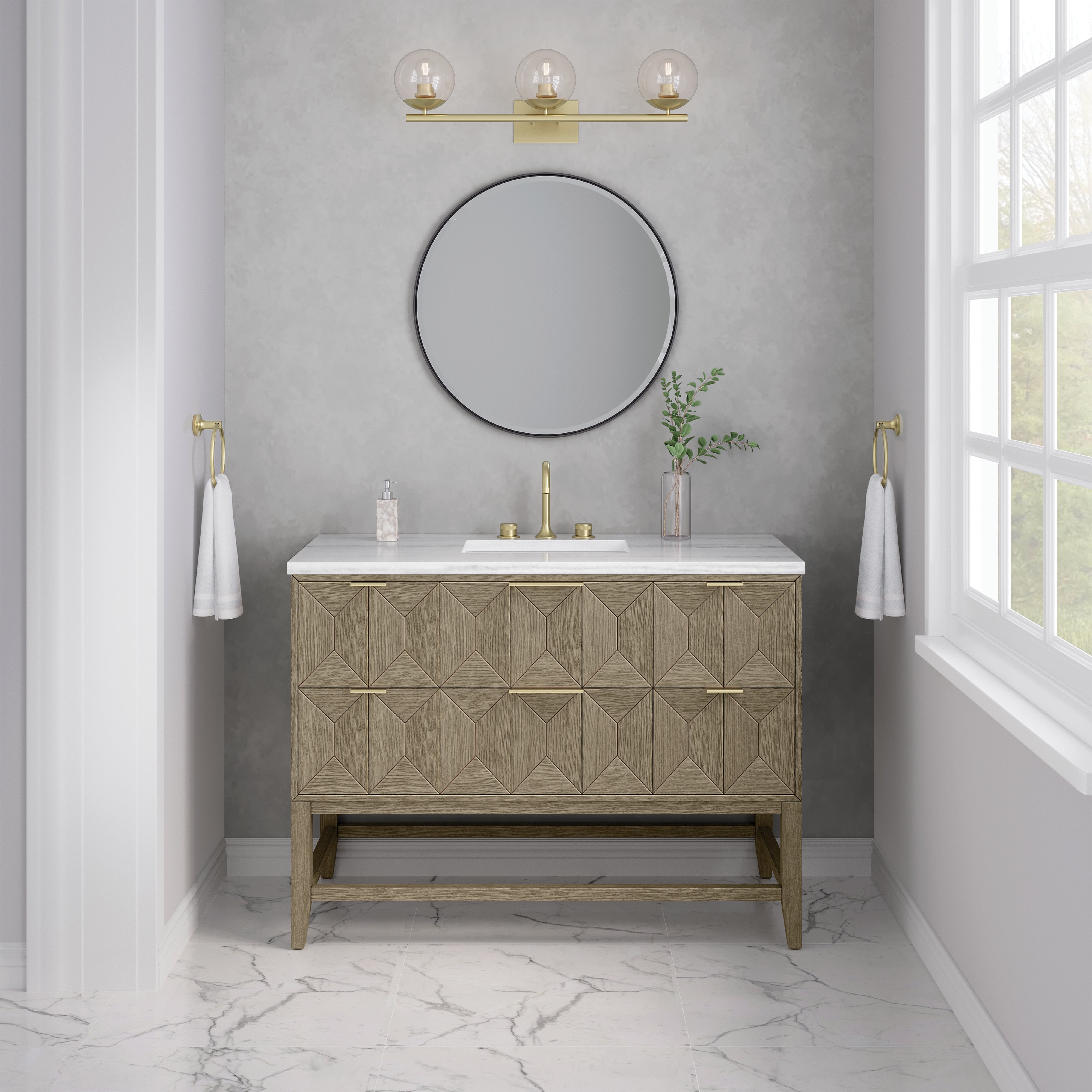 James Martin Emmeline 48" Single Vanity in Pebble Oak with 3cm Countertop