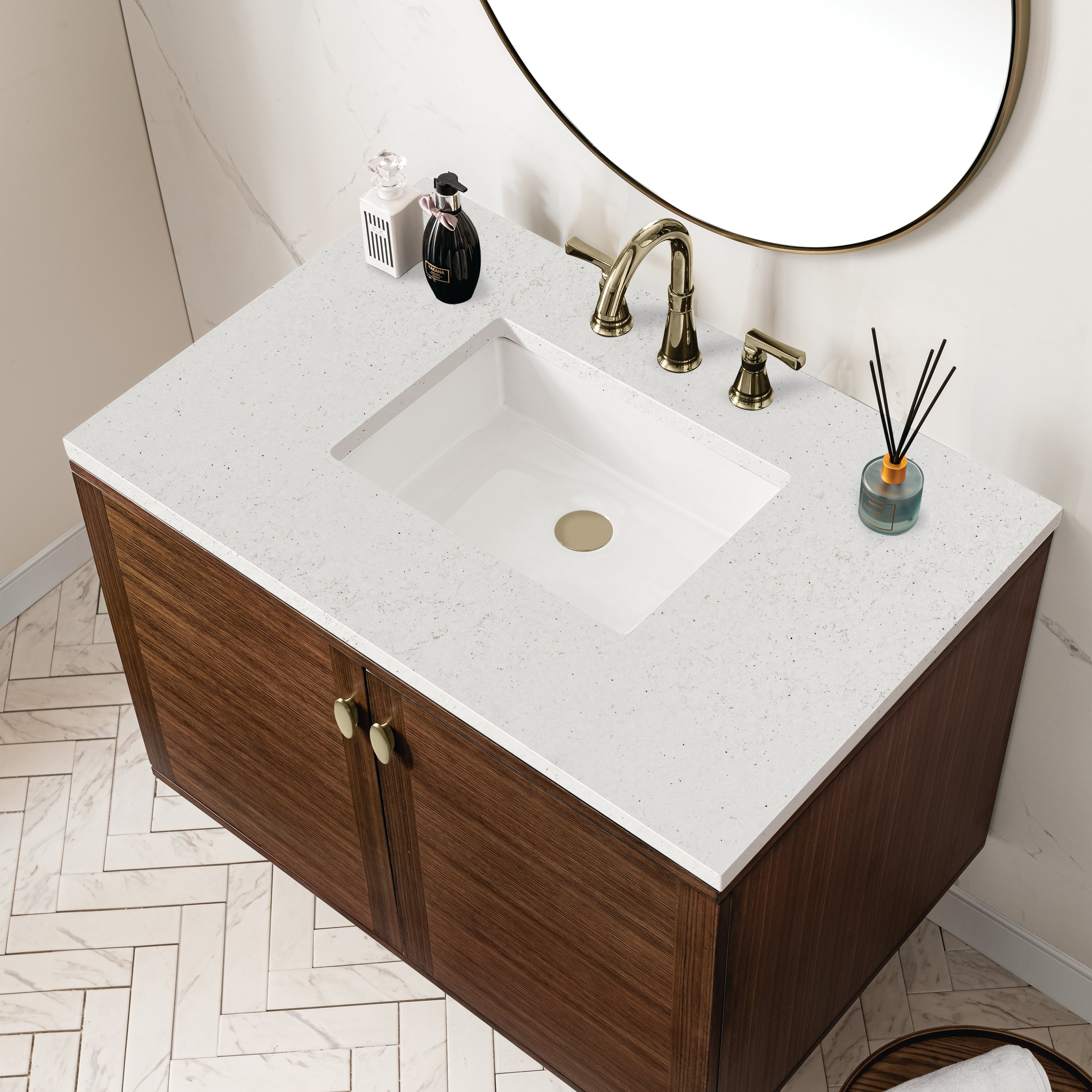 James Martin Amberly 36" Single Vanity in Mid-Century Walnut with 3cm Countertop