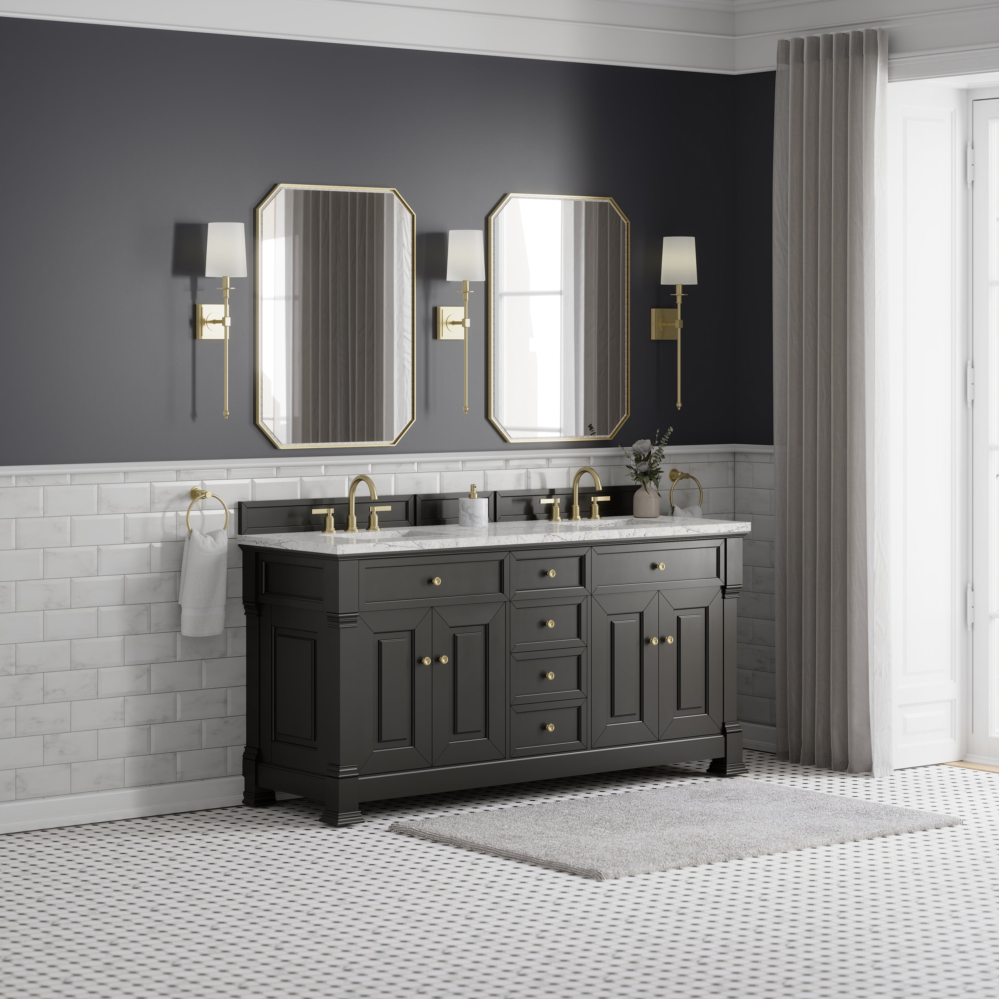 James Martin Brookfield 72" Double Vanity in Black Onyx with 3cm Countertop and FreePower Wireless Charger