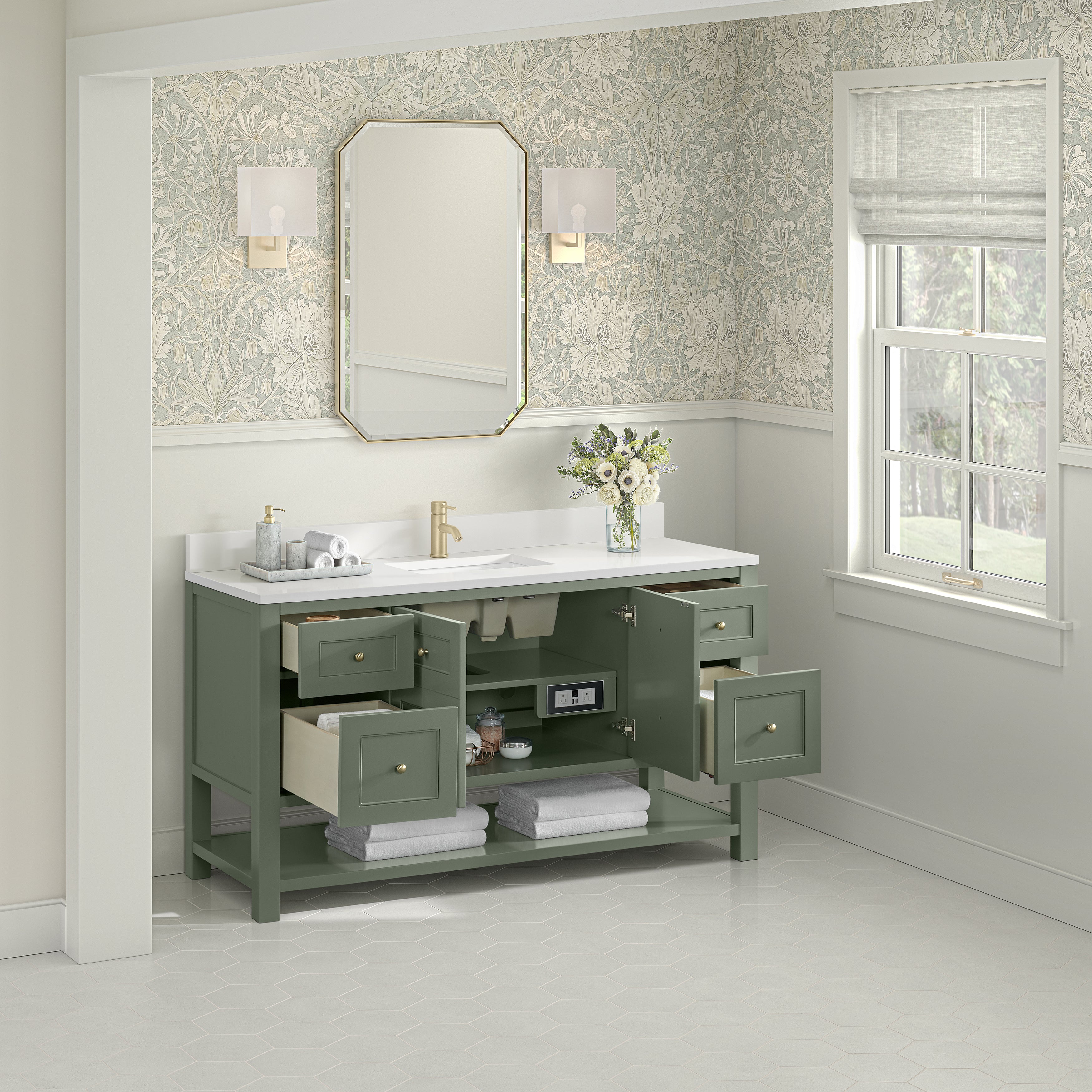 James Martin Breckenridge 60" Single Vanity in Smokey Celadon with 3cm Countertop