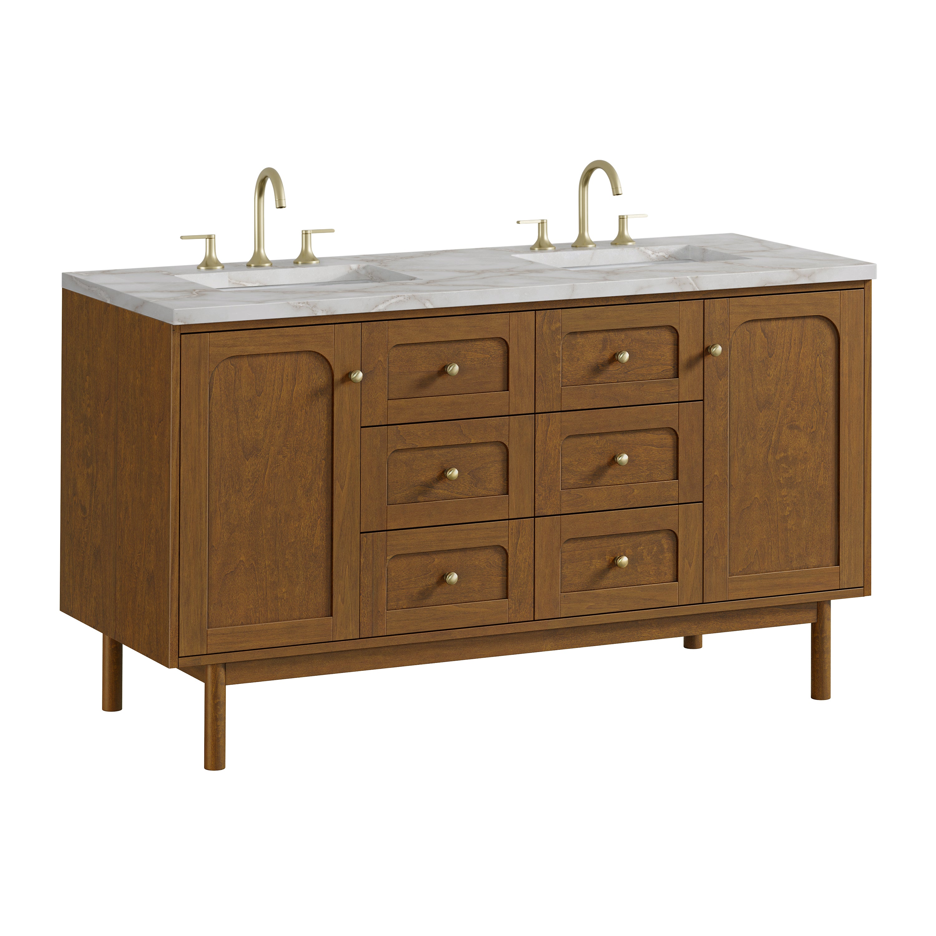 James Martin Laurent 60" Double Vanity in Honey Oak with 3cm Countertop and FreePower Wireless Charger