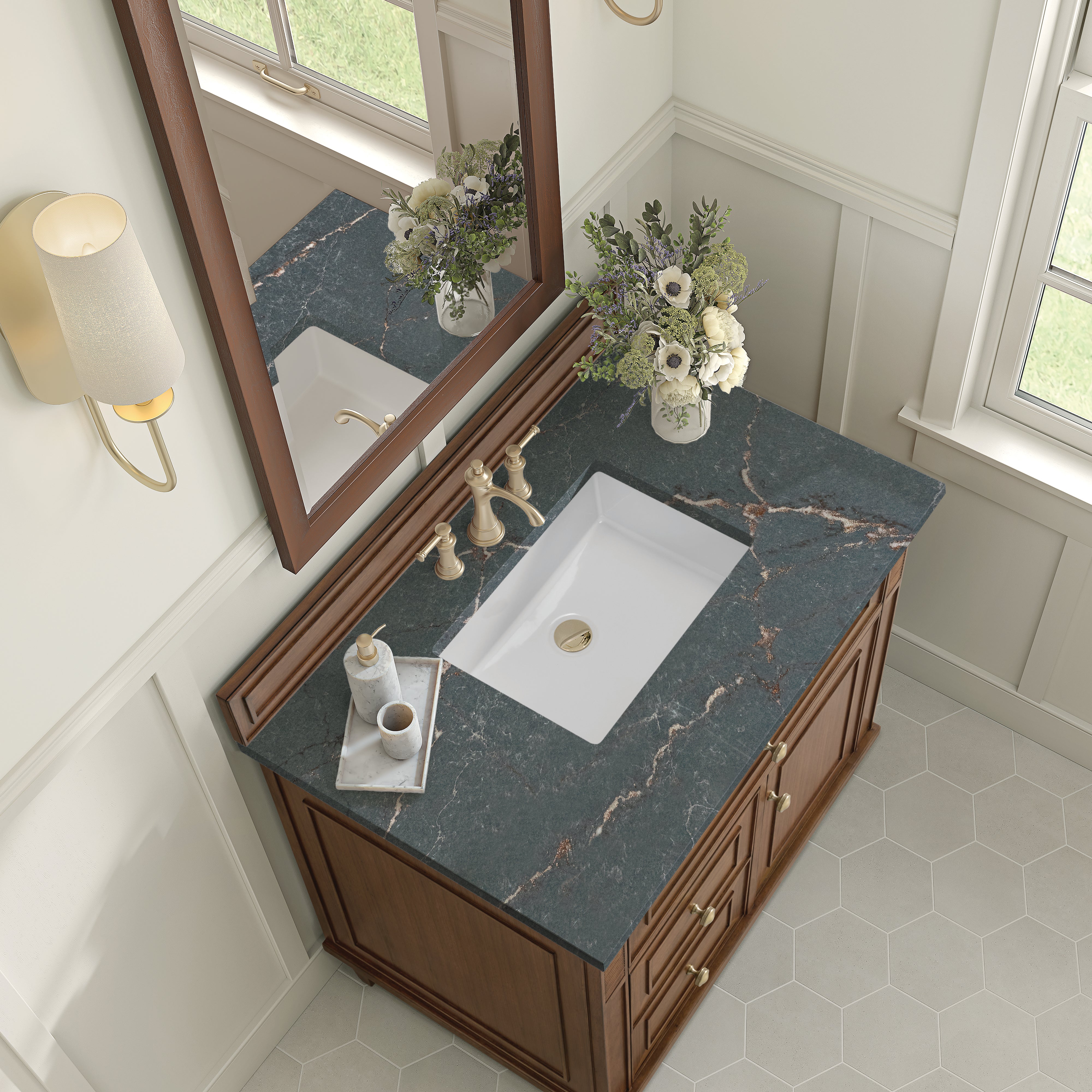 James Martin Lorelai 36" Single Vanity in Mid-Century Walnut with 3cm Countertop