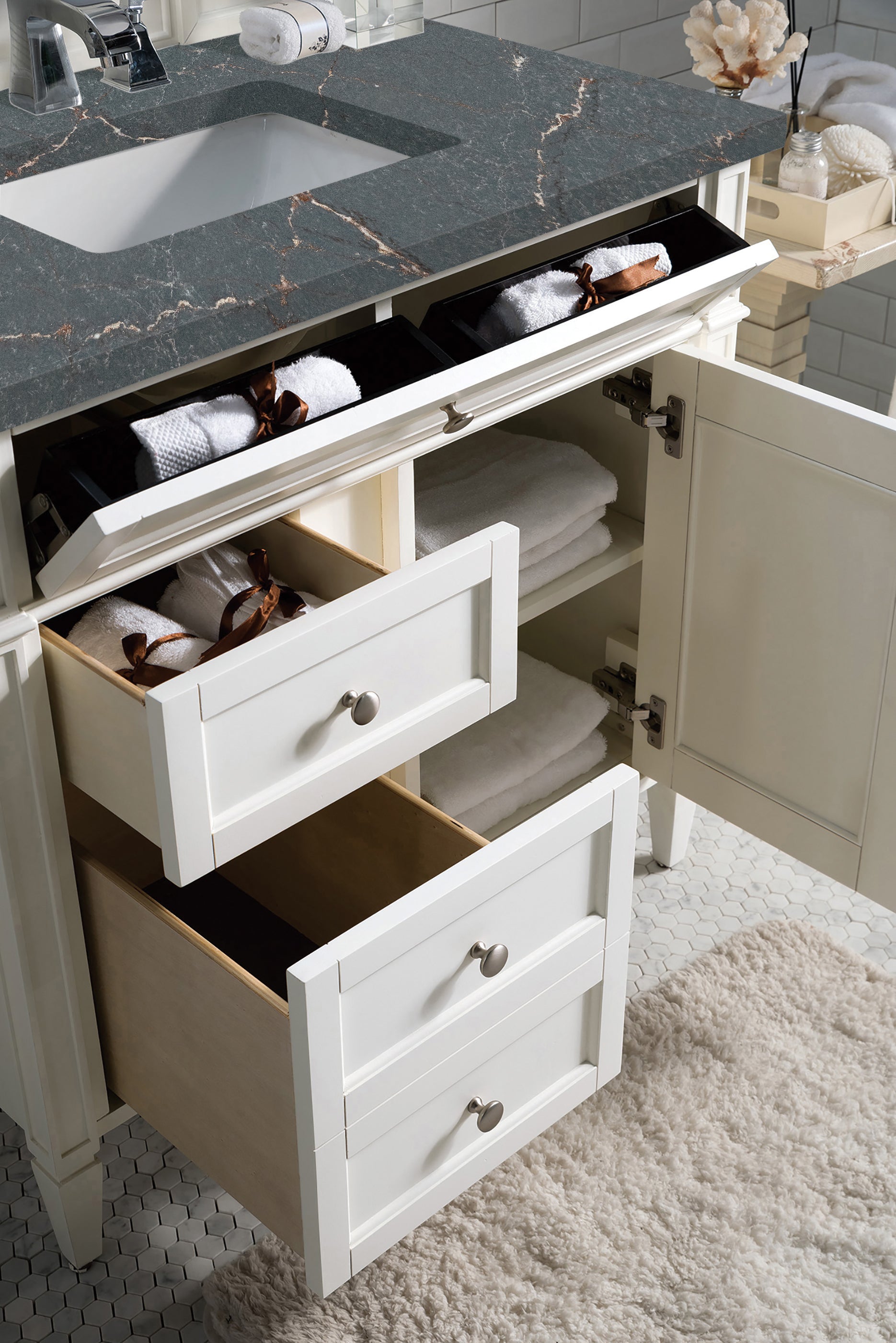 James Martin Brittany 36" Single Vanity in Bright White with 3cm Countertop