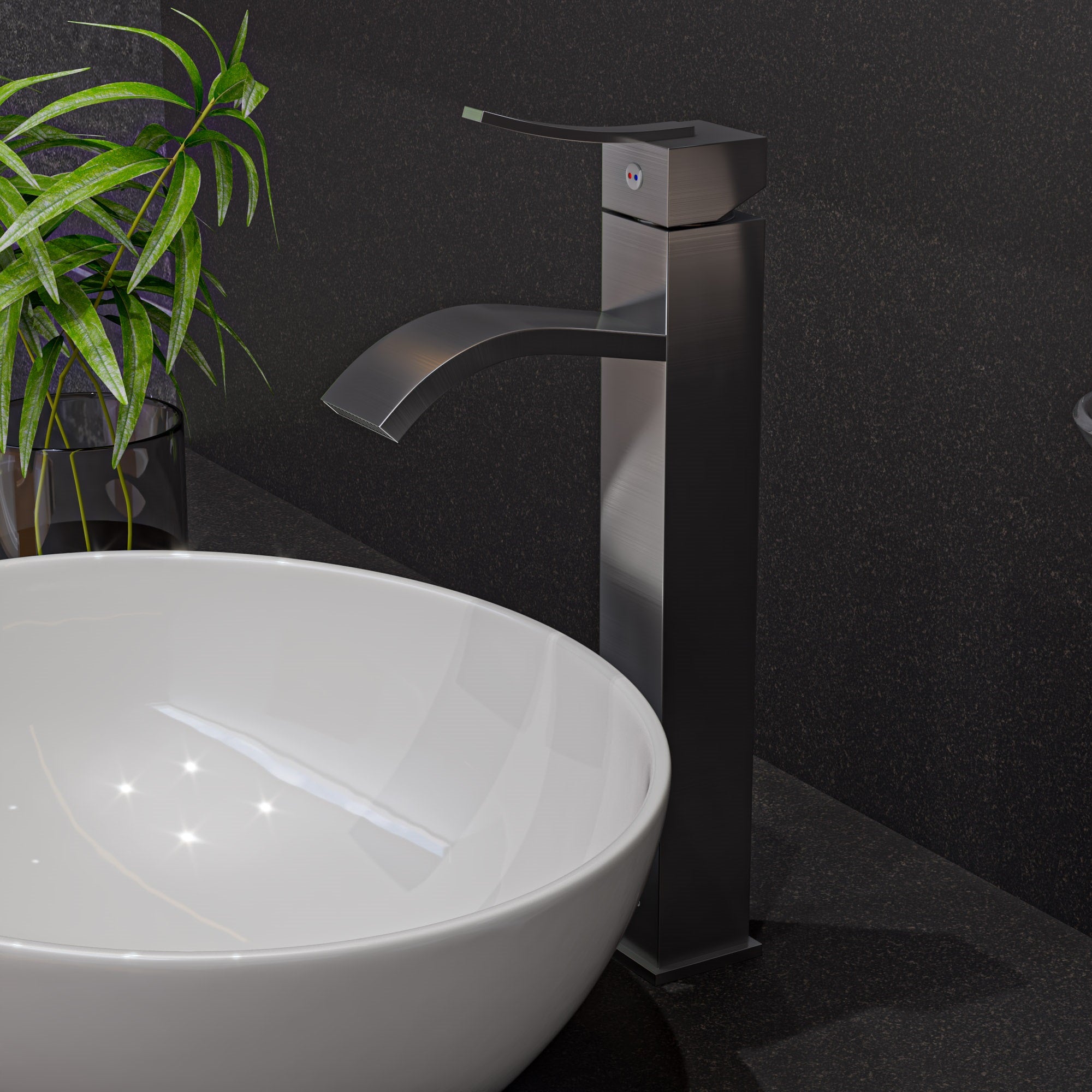 ALFI brand AB1158 Tall Square Body Curved Spout Single Lever Bathroom Faucet
