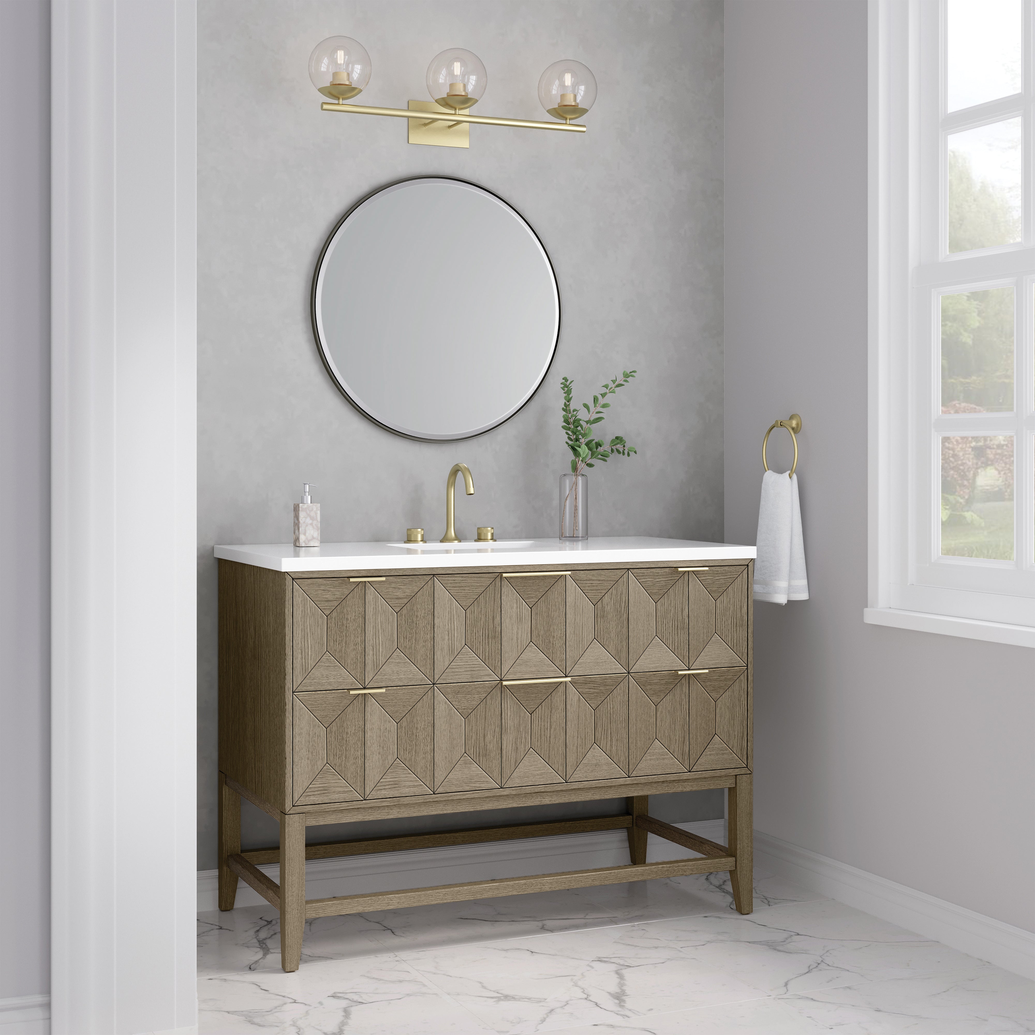 James Martin Emmeline 48" Single Vanity in Pebble Oak with 3cm Countertop