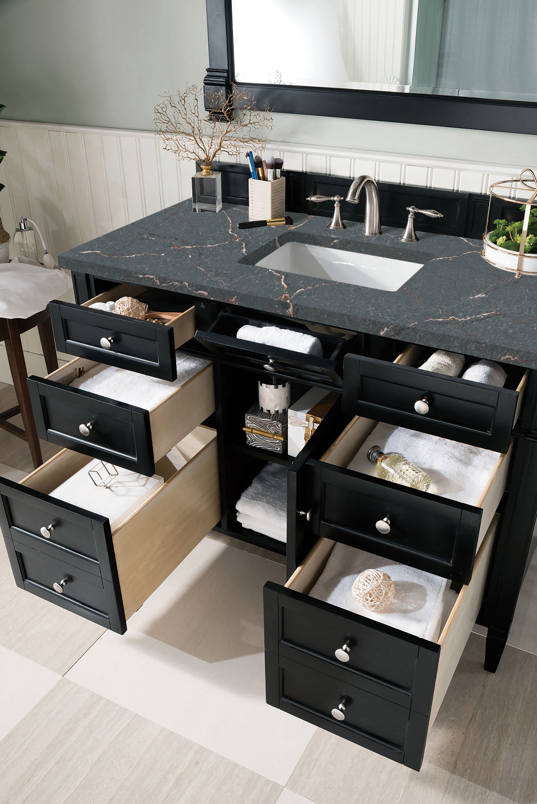 James Martin Brittany 48" Single Vanity in Black Onyx with 3cm Countertop