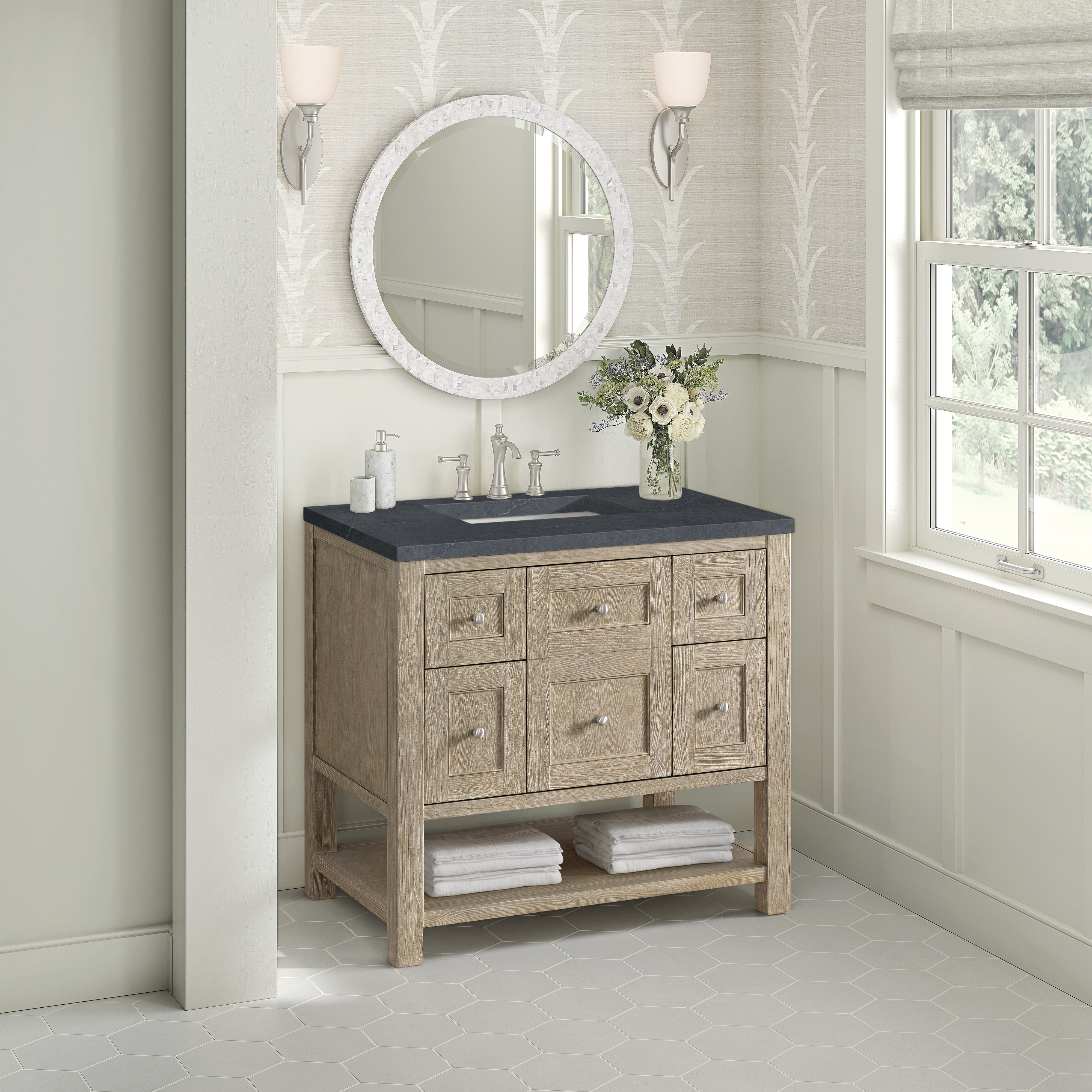 James Martin Breckenridge 36" Single in Whitewashed Oak with 3cm Countertop