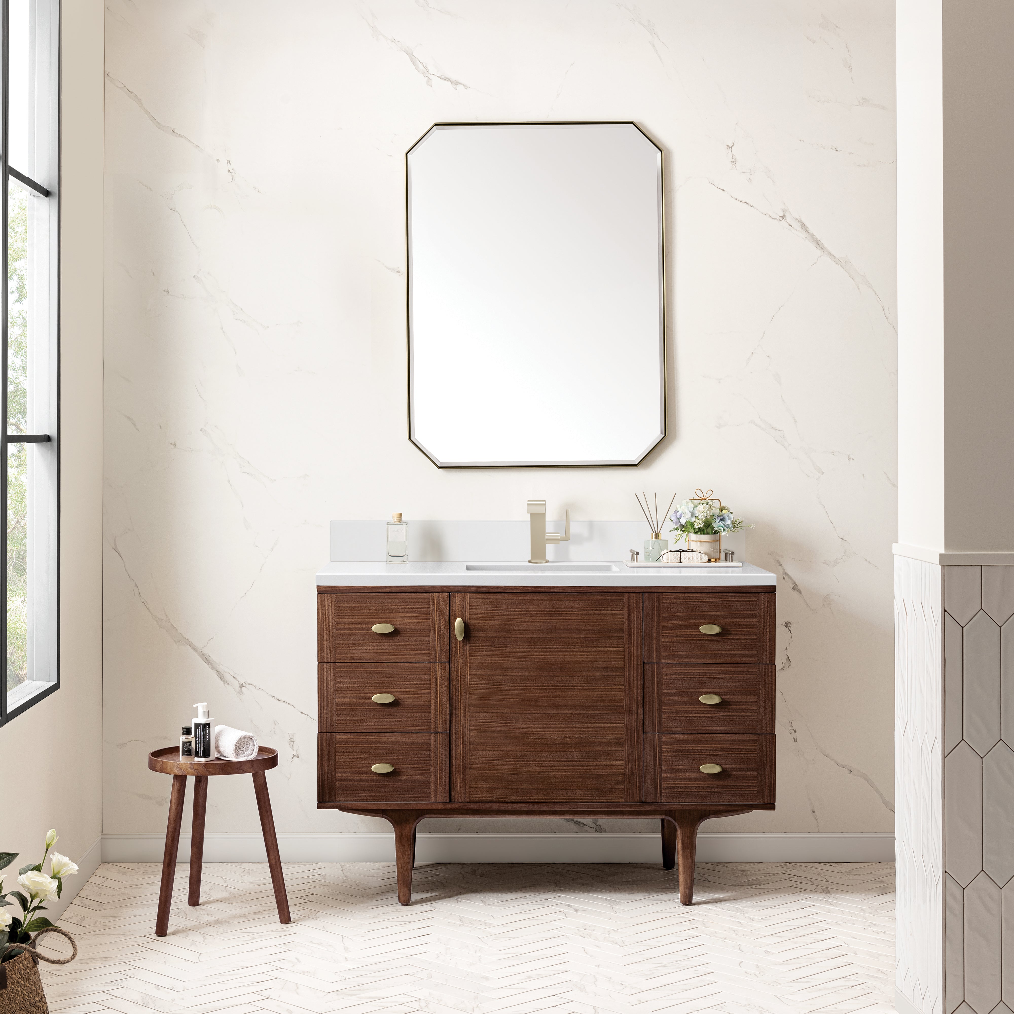 James Martin Amberly 48" Single Vanity in Mid-Century Walnut with 3cm Countertop