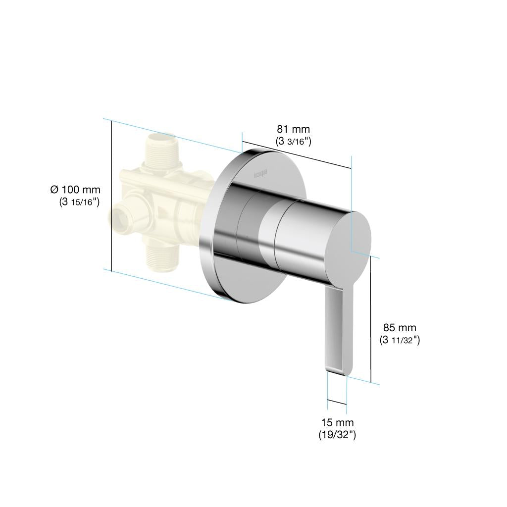in2aqua Edge motion 2-way or 3-way diverter trim kit, with shutoff