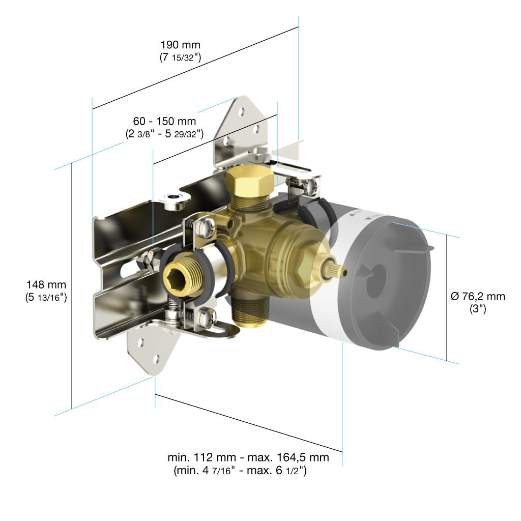 in2aqua motion 2-way/combo diverter with shut-off rough-in, with in2itiv rough-in mounting system