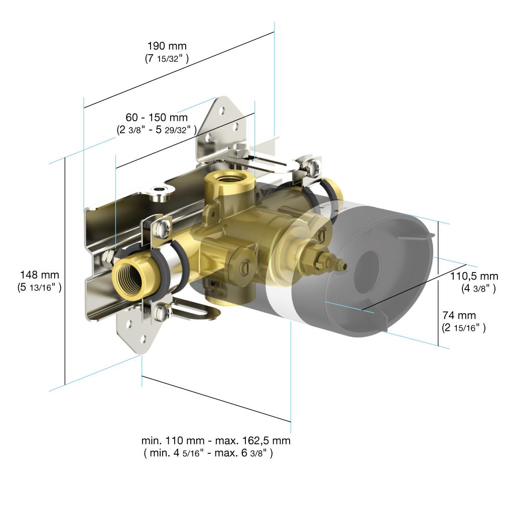 in2aqua thermostatic valve rough-in, with in2itiv rough-in mounting system