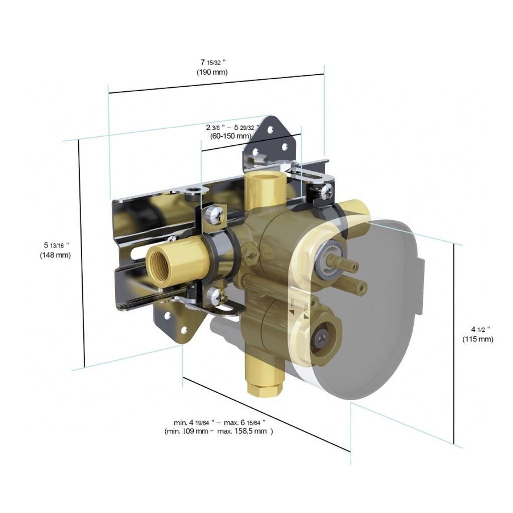 in2aqua 3-port pressure balance valve (eurobalance), with in2itiv rough-in mounting system
